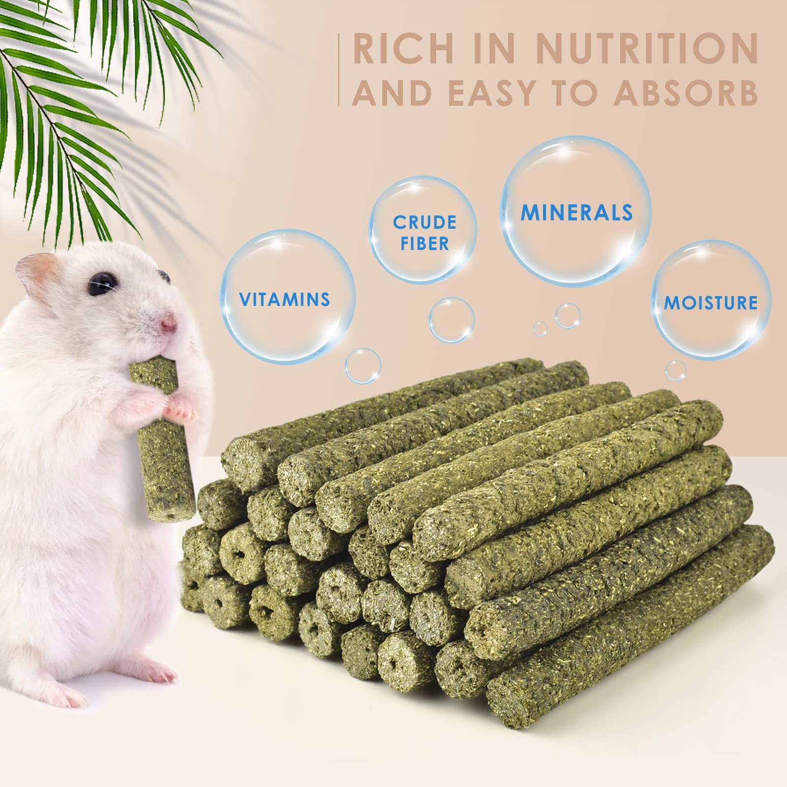 Bissap Timothy Hay Sticks for Rabbits 38PCS, Natural Timothy Grass Molar Teeth Stick Chew Toys for Bunnies Chinchillas Guinea Pi