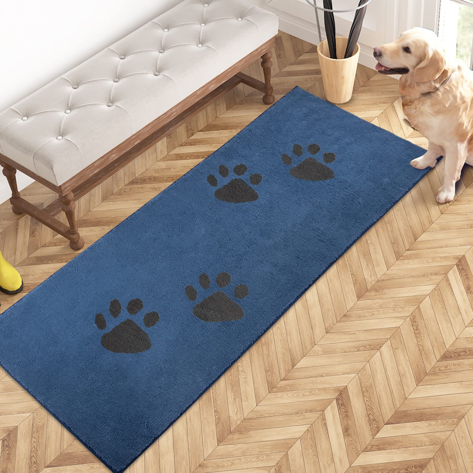 Purrugs Dirt Trapper Door Mat 24'' X 59'', Non-Skid/Slip Machine Washable Microfiber Entrance Rug, Shoes Scraper, Dog Doormat, S