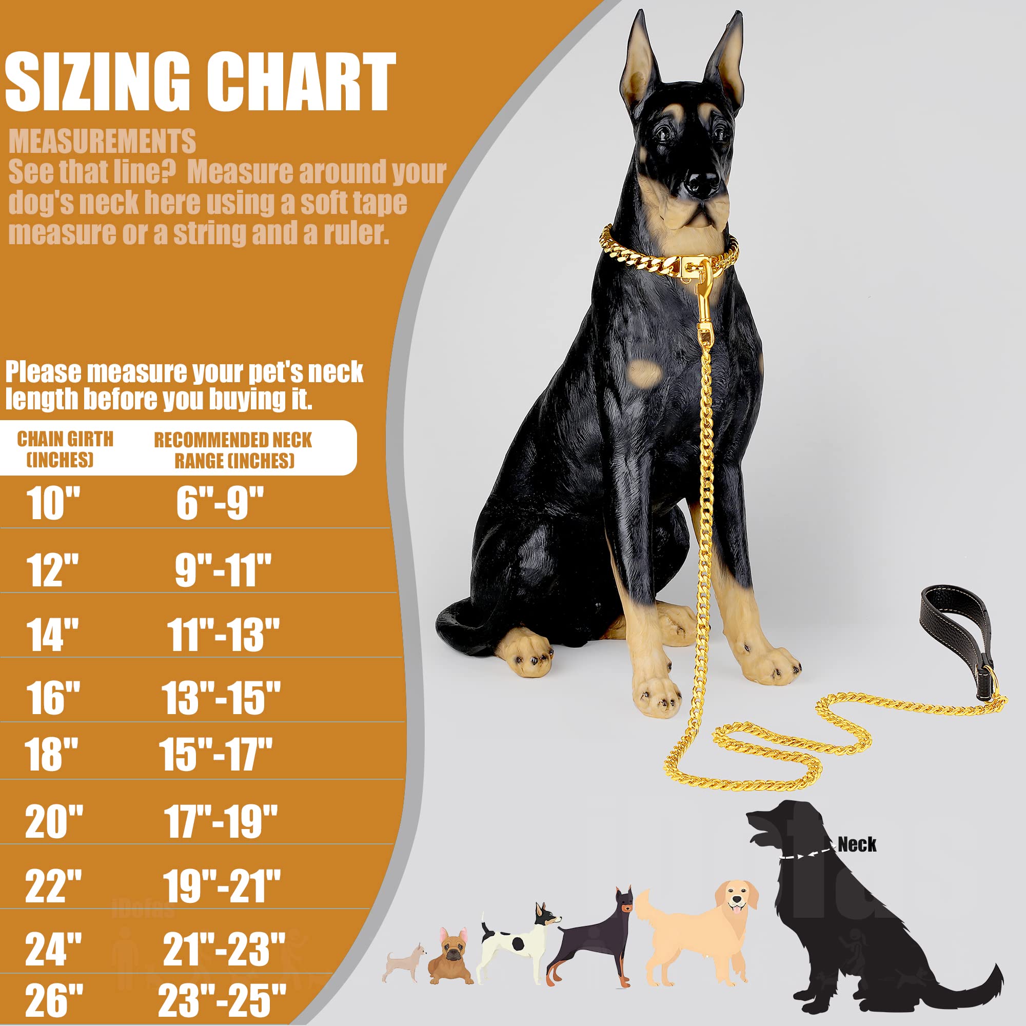 Luxlife Gold Cuban Link Dog Chain Collar - 10Mm 18K Gold Stainless Steel With Snap Buckle & Bell - Small To Large Dogs (18'')