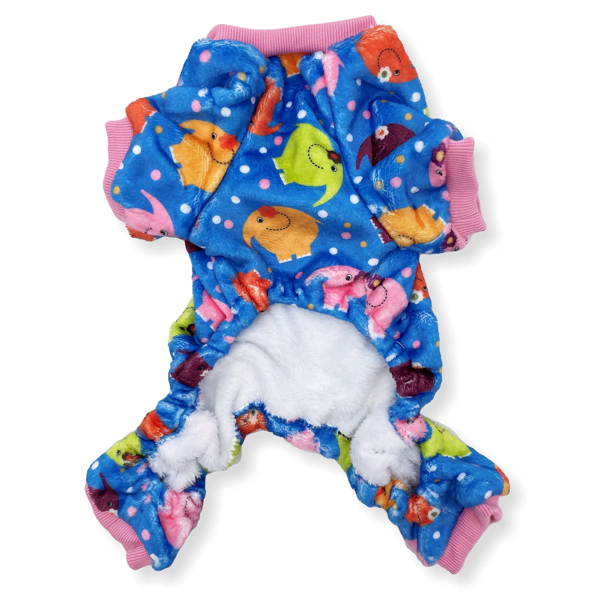 Dog Pajamas Soft Warm Fleece Jumpsuit Cute Pet Clothes For Small And Medium Pet Xxs - L (Blue Elephants, L: Length - 18', Chest 22' - 26')