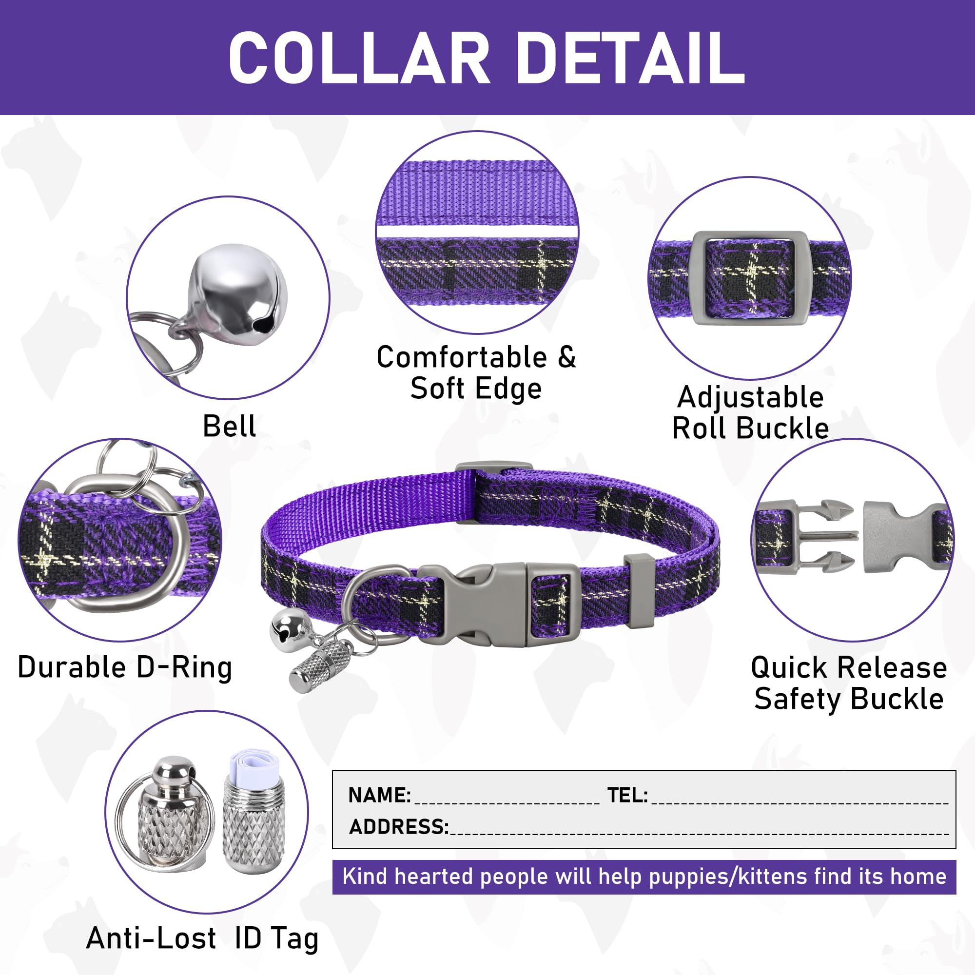GAMUDA Small Dog Harness Collar and Leash Set, Step in No Chock No Pull Soft Mesh Adjustable Dog Vest Harnesses Plaid Reflective