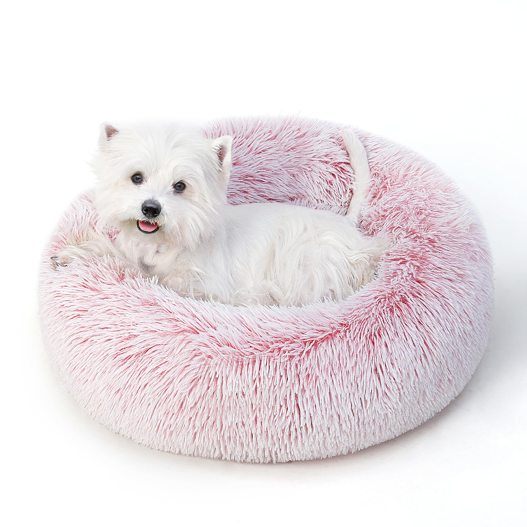 Calming Dog Bed & Cat Bed For Indoor Cats, Medium Size Washable Anti-Slip Anti-Anxiety Donut Dog Beds For Small Dogs & Cats, Flu