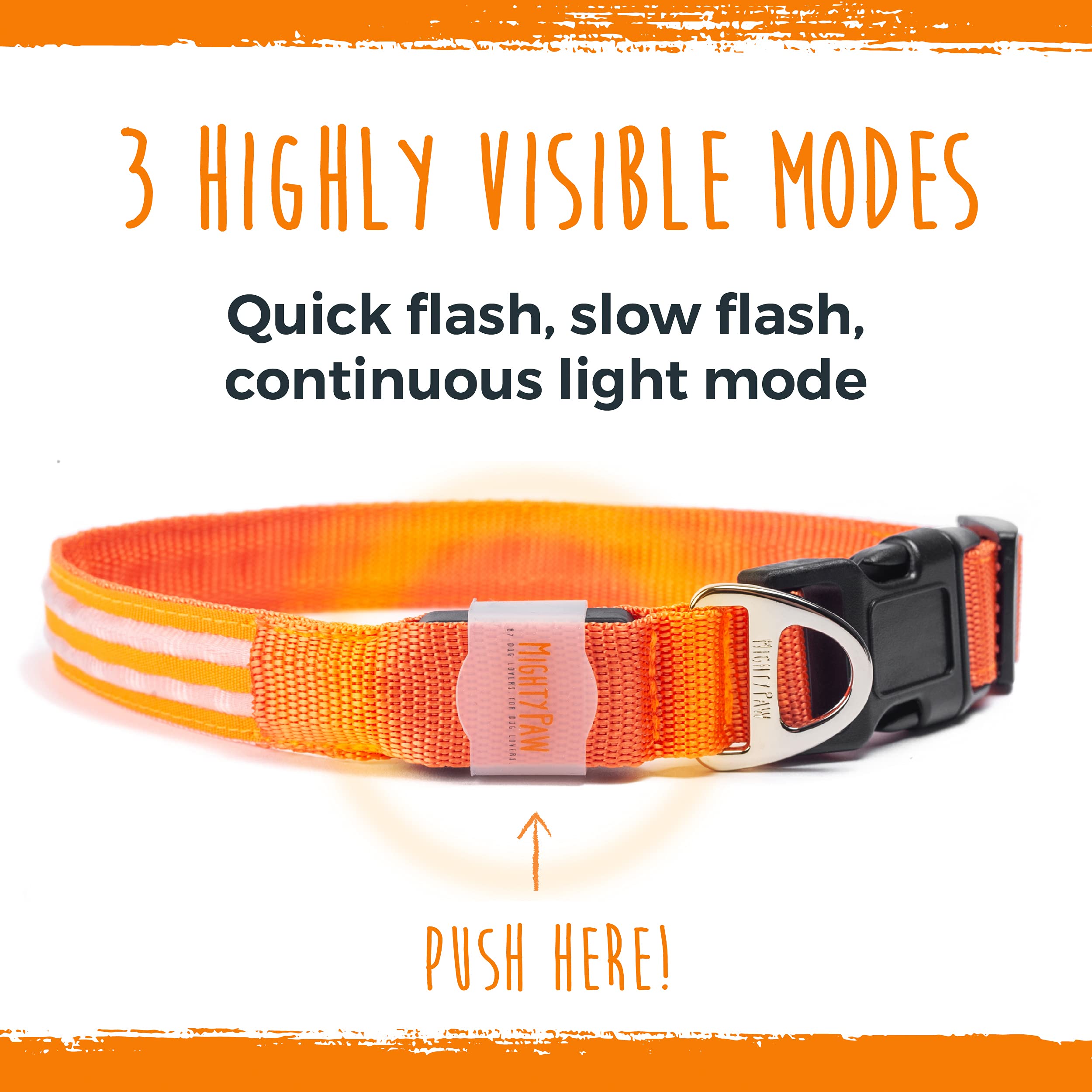 Mighty Paw Led Dog Collar - Usb Led Rechargeable - Usb Rechargeable Light - High Visibility Glow Strips - Glow Pet Feature - Wea