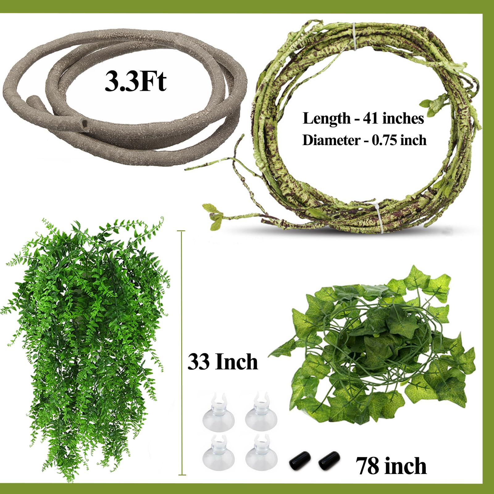 HERCOCCI Reptile Vines, Flexible Jungle Climbing Vines Terrarium Plastic Plants and Leaves Tank Accessories Decor for Gecko Snak