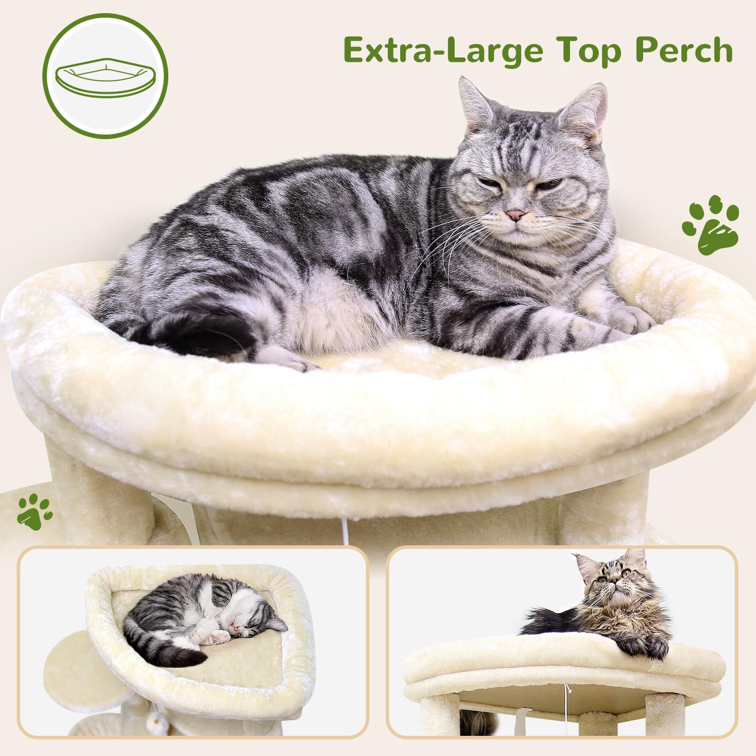 Globlazer C66 Corner Cat Tree For Large Cats, 66Inch Tall Curved Series Large Cat Tower For Multiple Indoor Cats With 6 Scratchi