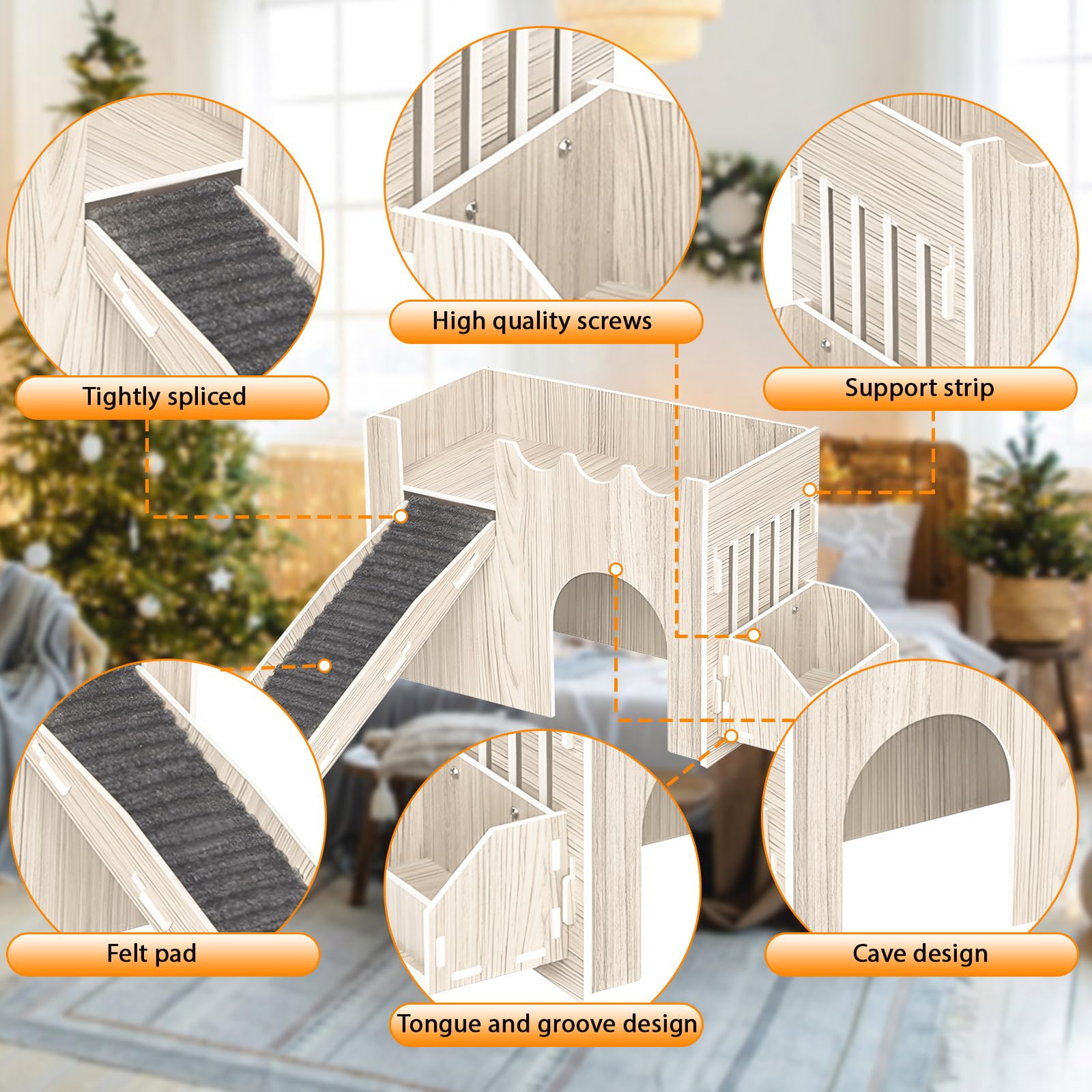 Guinea Pig Hideout House, Wooden Guinea Pig Castle With Feeding Basin, Guinea Pig Toys Accessories For Chinchilla Hamster Hedgeh