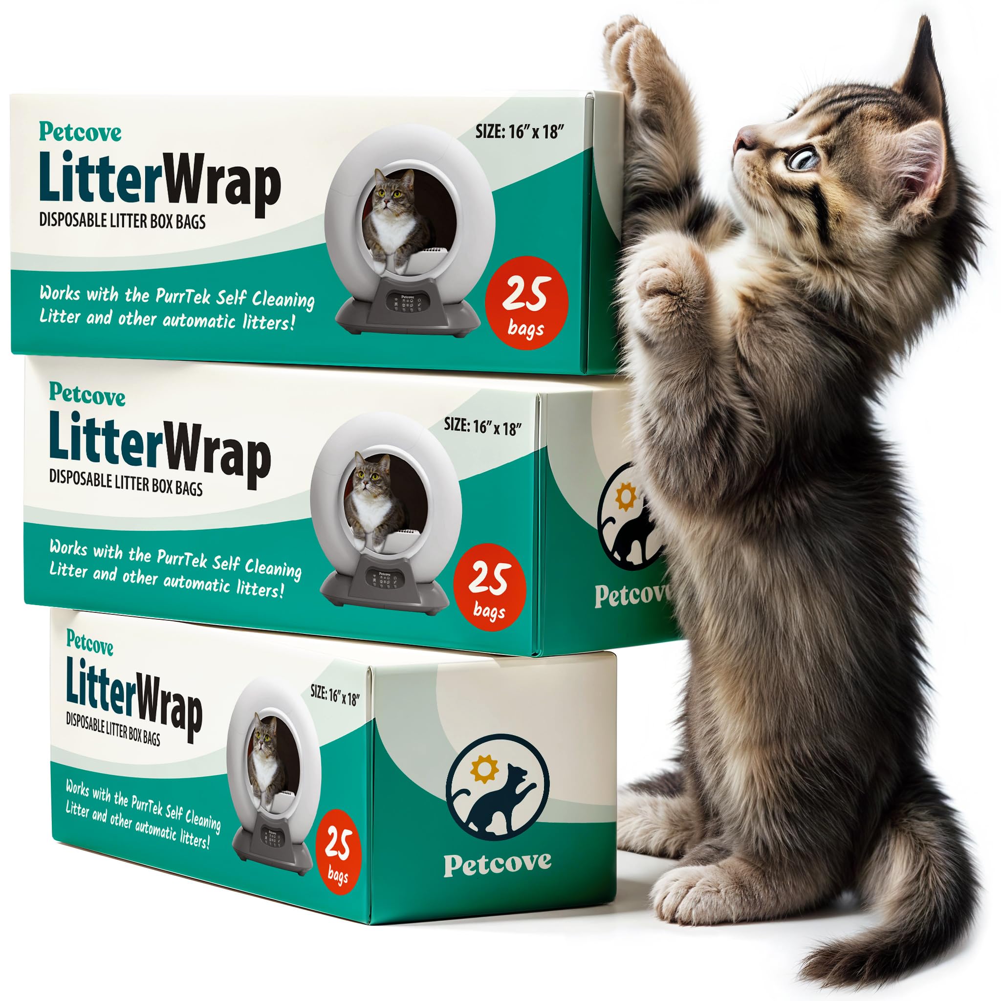 Self Cleaning Cat Litter Box Bags Liners Cat Litter Bags Liners & Durable Litter Box Liners - 75 Count Odor Control & Leakproof 