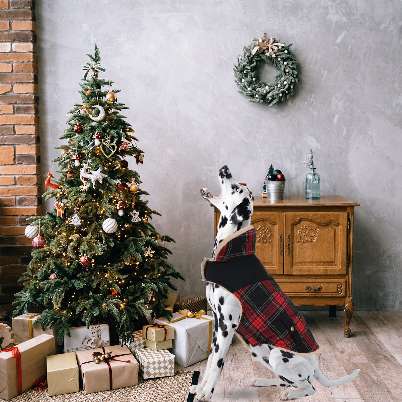 Preferhouse Winter Coat For Small And Medium Dogs, Puppy Plaid Jacket, Cotton Coat For Cold Weather, Windproof Warm Dog Garments, Pet Thickened Outfits Indoor Outdoor, Red M