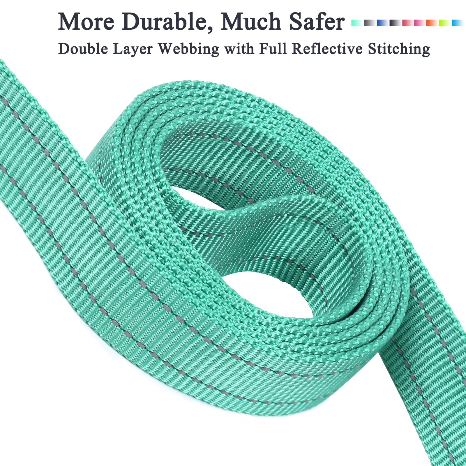 Vivaglory Traffic Handle Dog Leash, Two Padded Soft Handles Dog Leash, Strong Reflective & Metal Hook Training Dog Lead, Turquoise