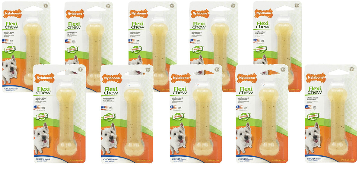 (10 Pack) Nylabone Flexichew Chicken Flavored Bone Dog Chew Toy - Size Regular