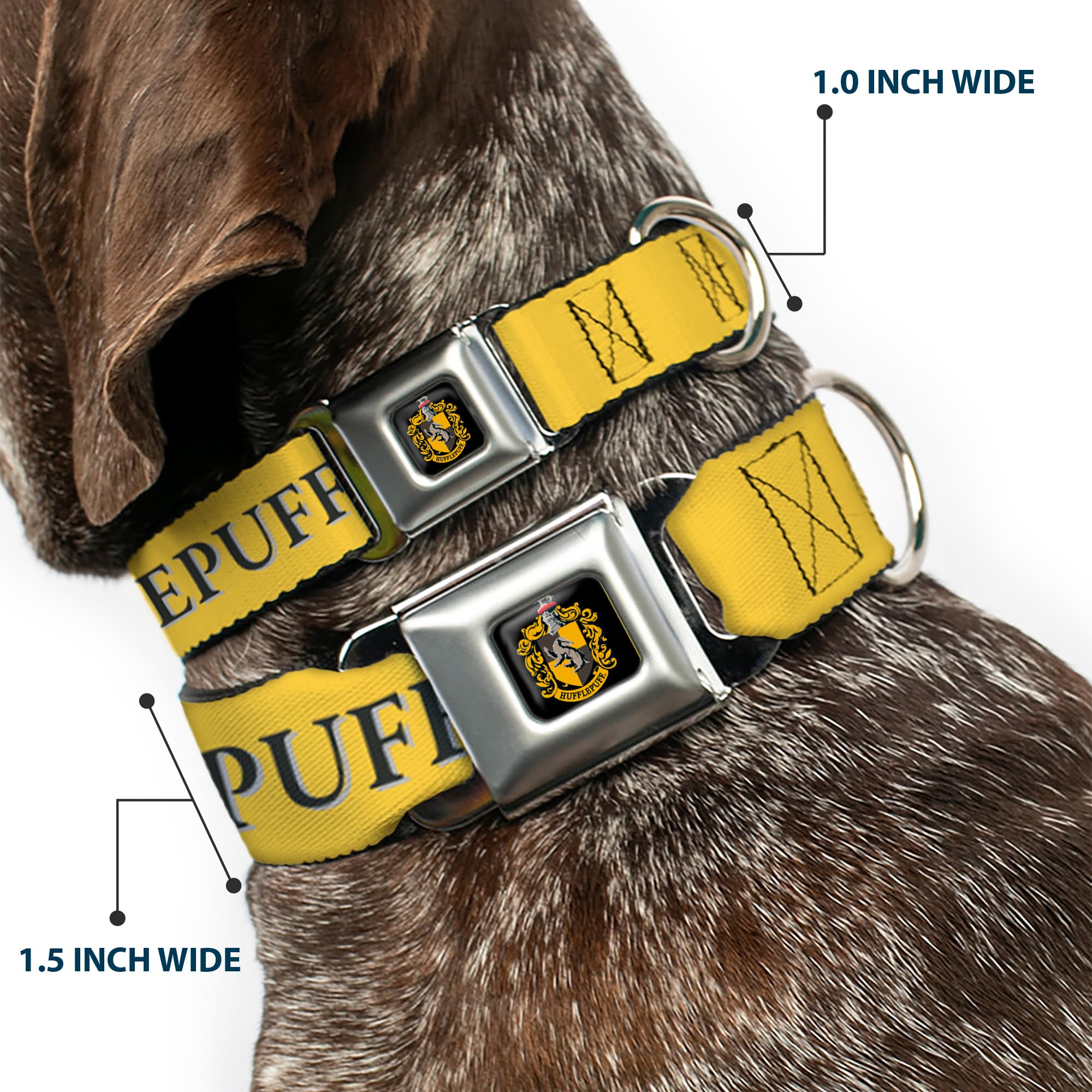 Dog Collar Seatbelt Buckle Harry Potter Hufflepuff Crest Yellow Black 15 To 24 Inches 1.0 Inch Wide