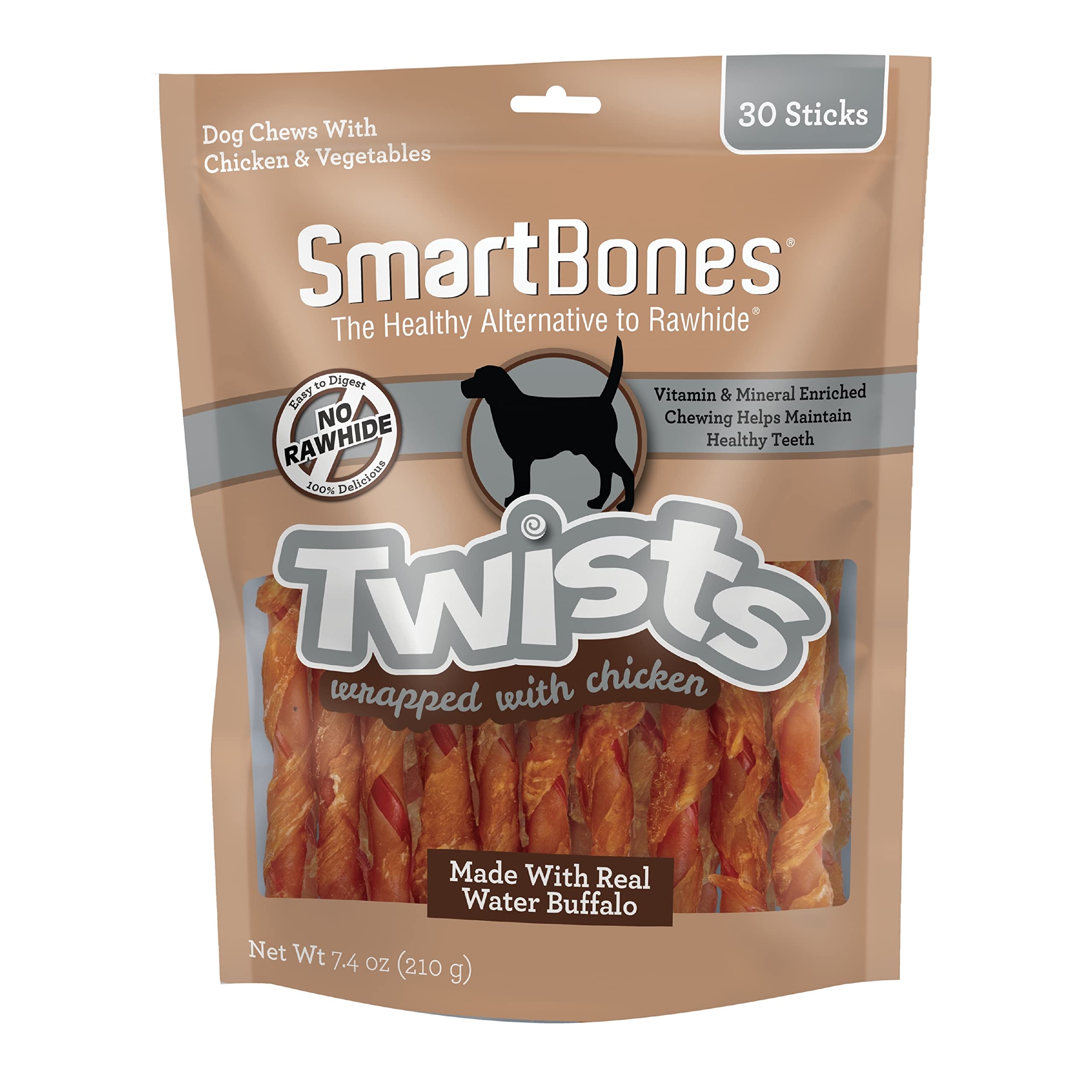 Smartbones Twists Wrapped with Chicken Made with Real Water Buffalo, 30 Count, Rawhide-Free Chews for Dogs, 7.40 Ounce (Pack of 