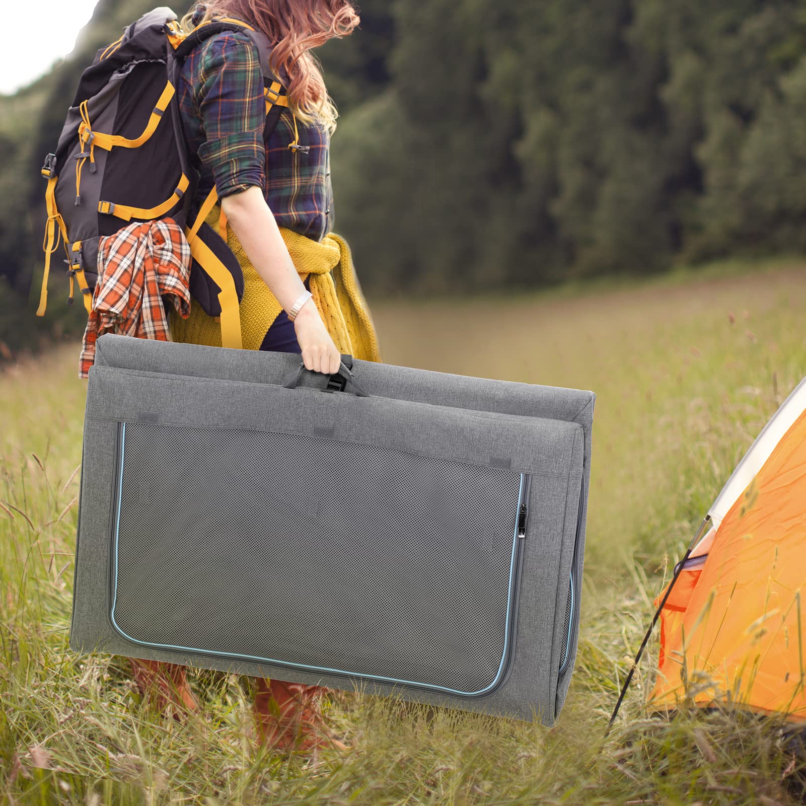 Petsfit Dog Crates For Large Dogs, Adjustable Design Soft Kennel With Chew Proof Mesh Windows & Thicken Mat, Ideal For Indoor & Outdoor Travel Grey