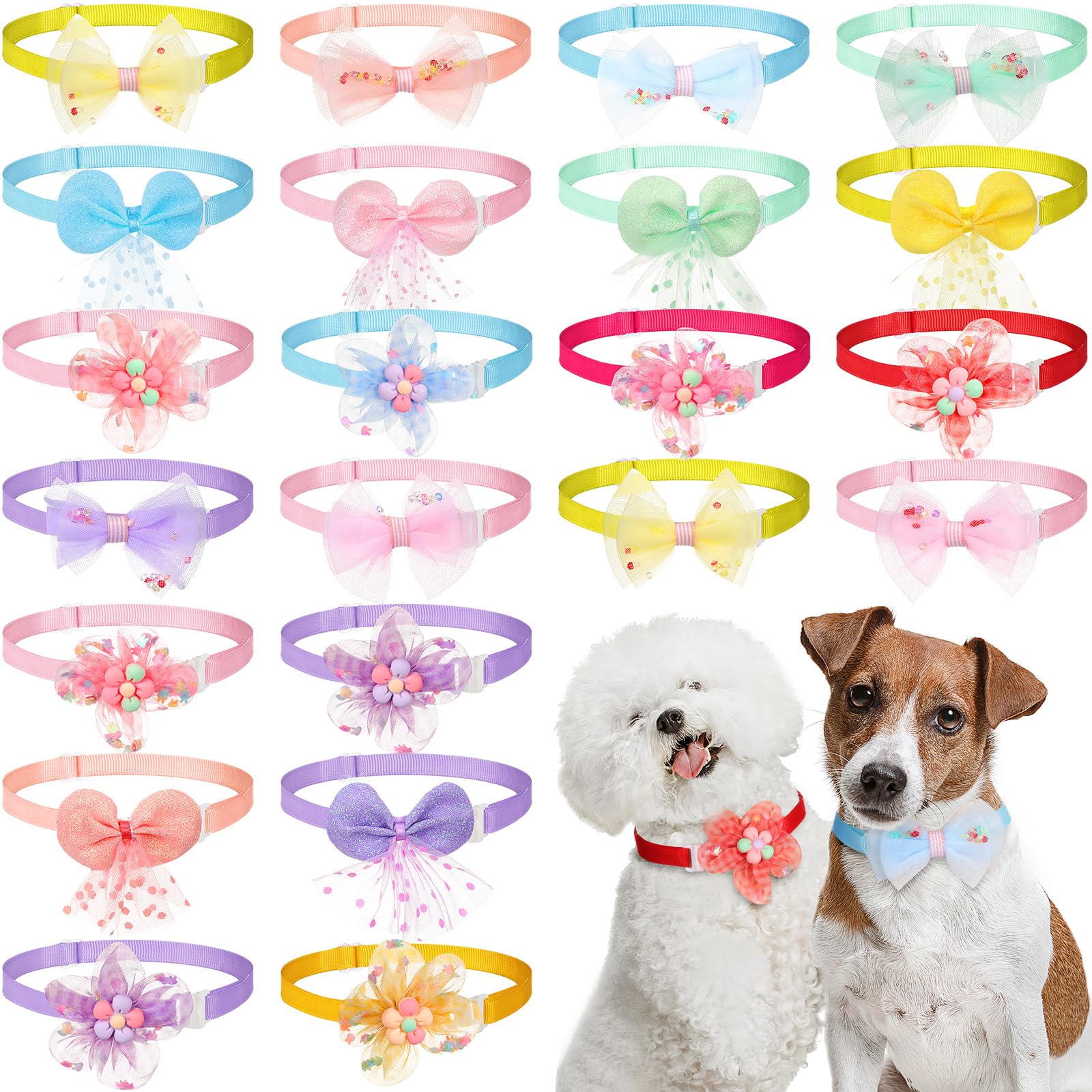 Saintrygo 22 Pack Dog Bow Tie Collar - Adjustable Bowtie, Flower Neck Tie For Medium Small Dog Cat Puppy(Stylish)