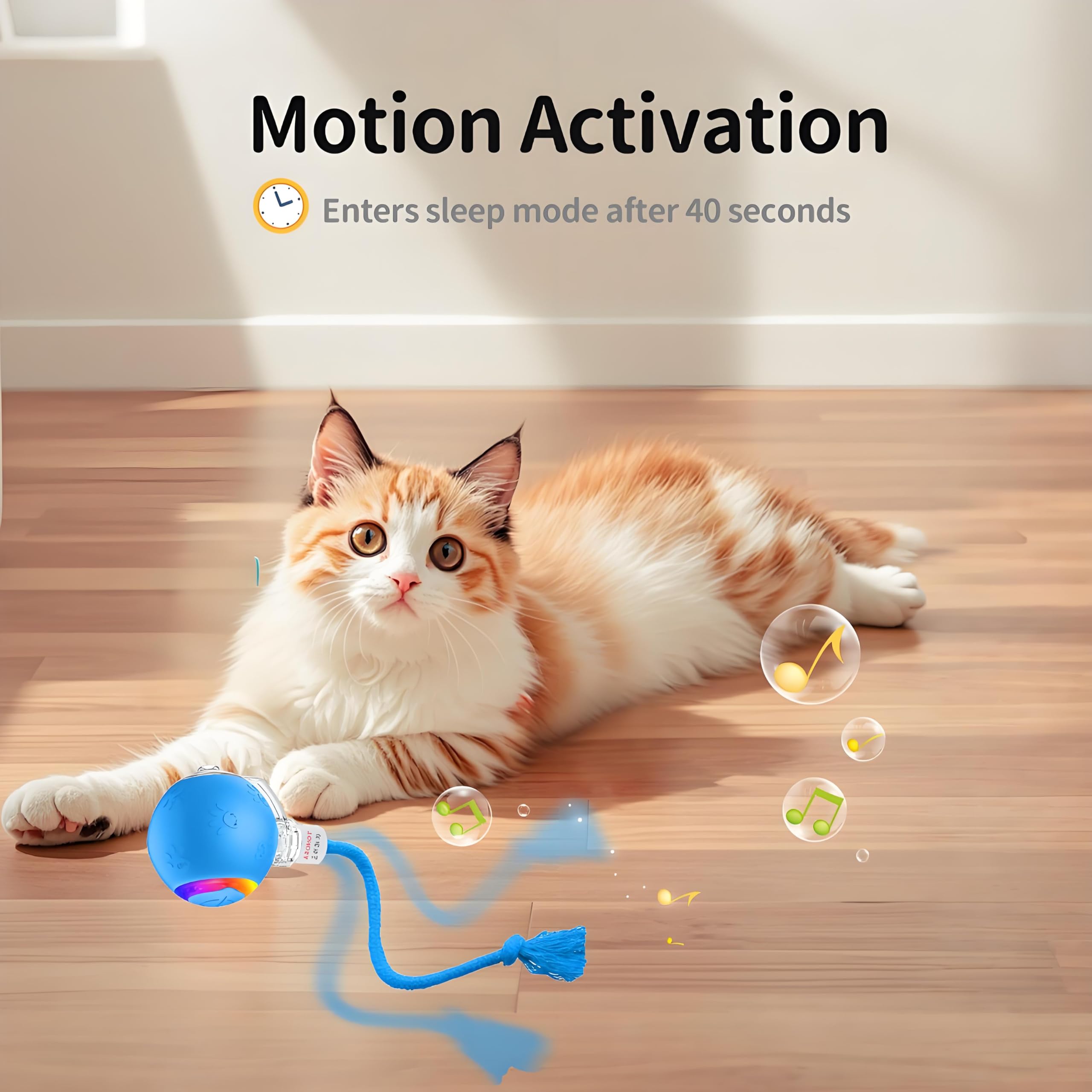 TONOSA Interactive Cat Ball Toy - Motion Activated, RGB Lighting, 3 Motion Modes-Automatic Cat Ball for Bored Indoor Cats(Blue)