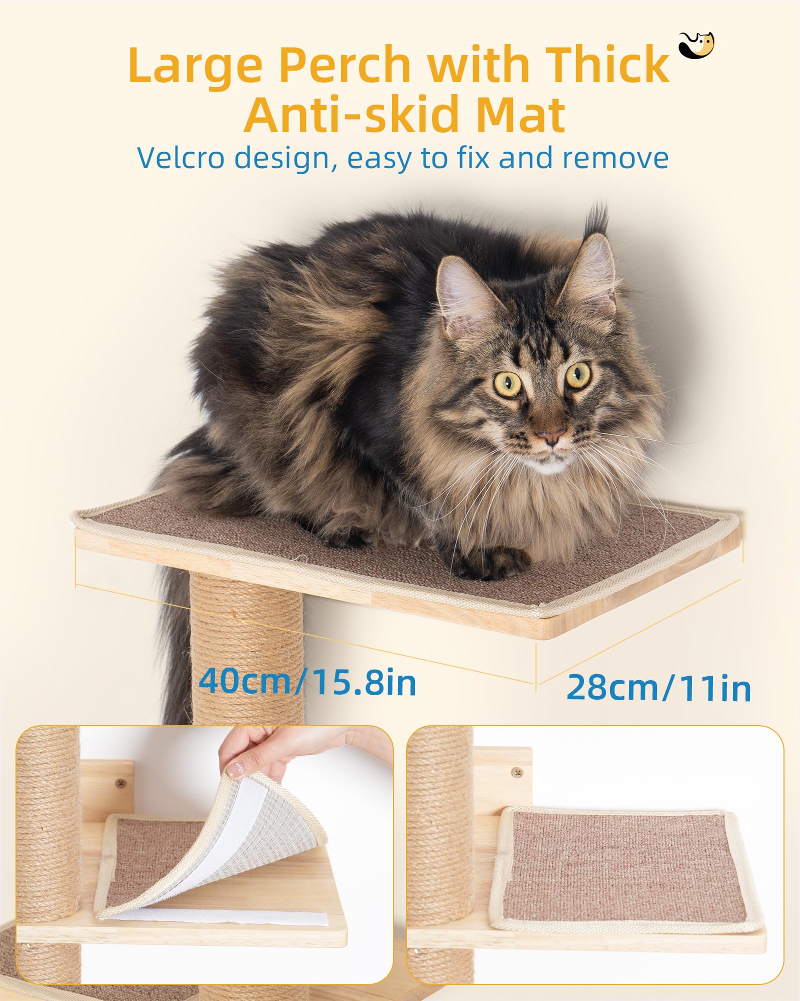 Aechonow 80.3Inch Floor To Ceiling Cat Tower On Wall With 5 Mats, Tall Cat Tree For Large Adult Cats, Jute Scratch Post, Large W