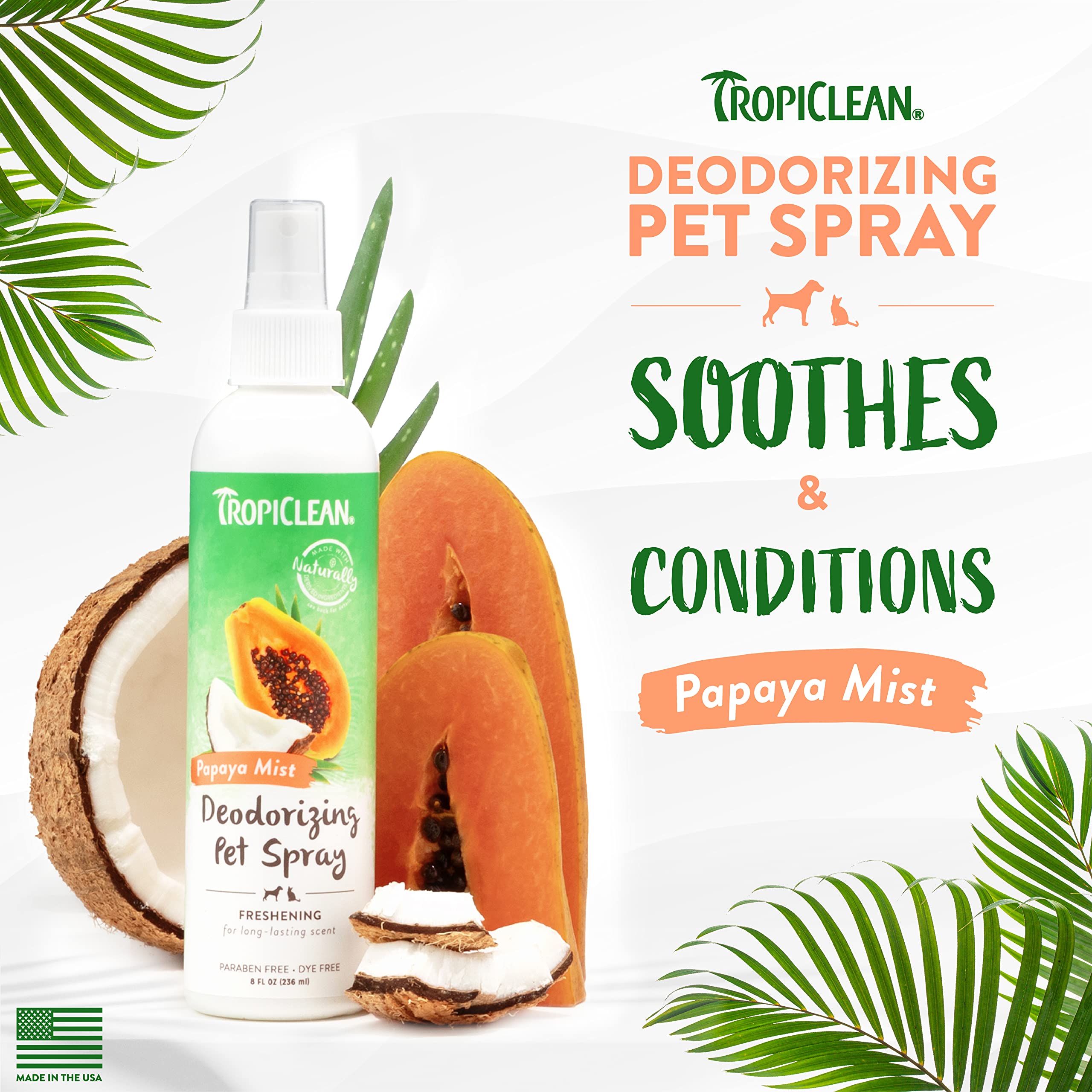 Tropiclean Dog Perfume, Long Lasting Papaya Cologne, Deodorizing Spray For Smelly Dogs, After Bath Detangling Spray With Vitamin