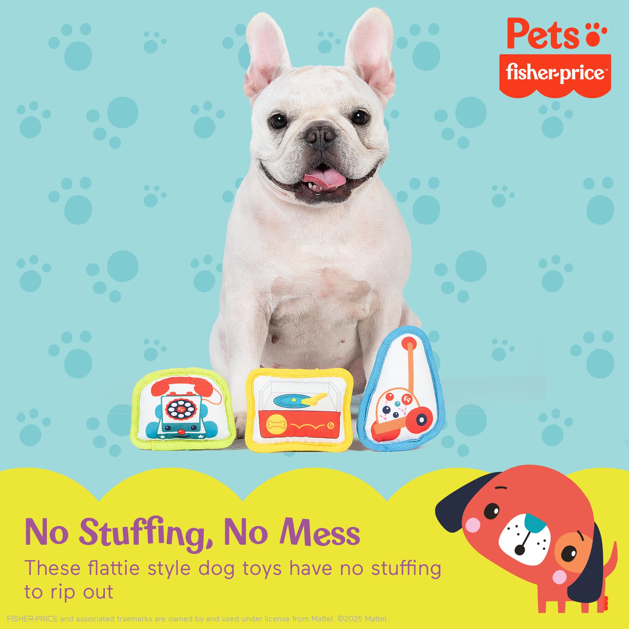 Fisher-Price for Pets 3 Piece Fun Flatties Toys for Dogs, Featuring Classic Toy Designs, with Squeaker and Crinkle Sounds, Devel