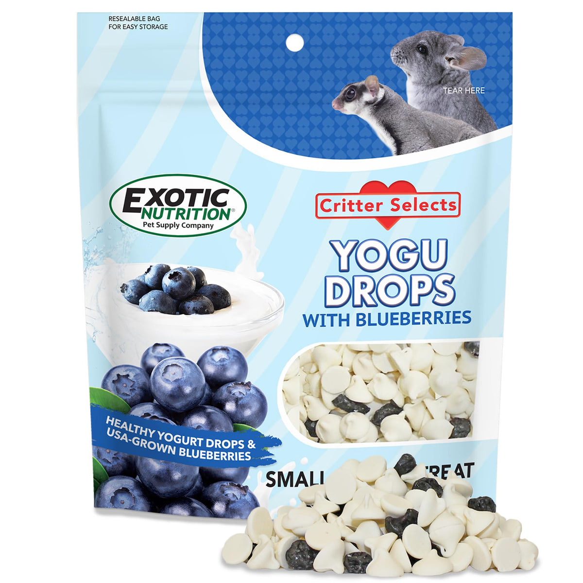 Yogu Drops With Blueberry - Healthy Natural Fruit & Yogurt Treat - For Sugar Gliders, Rats, Chinchillas, Ferrets, Parrots, Hamst