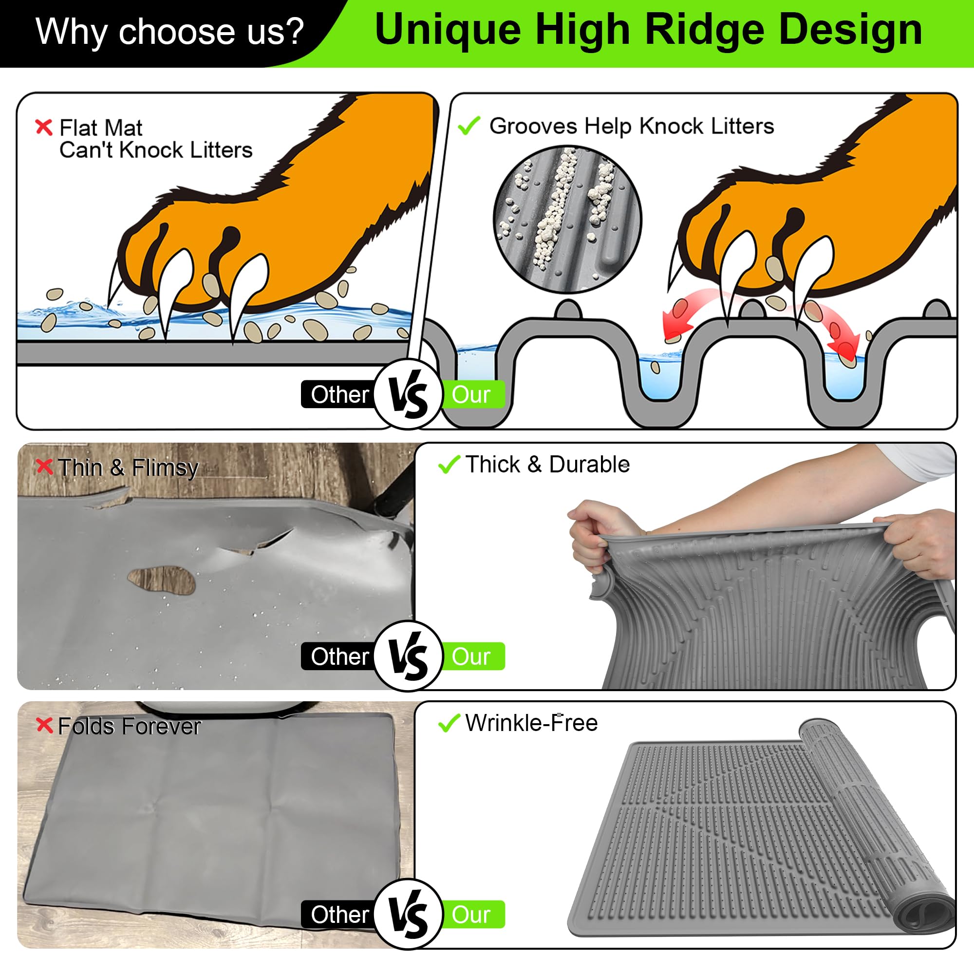 Mofason Rubber Large Cat Litter Mat - Kitty Litter Box Mat - Silicone Litter Trapping Catcher Mat - Cat Supplies & Accessories F