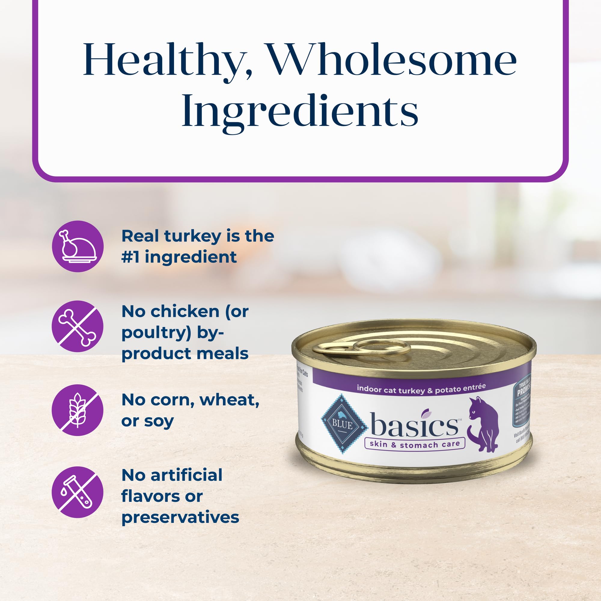 Blue Buffalo Basics Grain-Free Adult Wet Cat Food, Skin & Stomach Care, Limited Ingredient Diet, Turkey Recipe, 5.5-oz Can, 24 C
