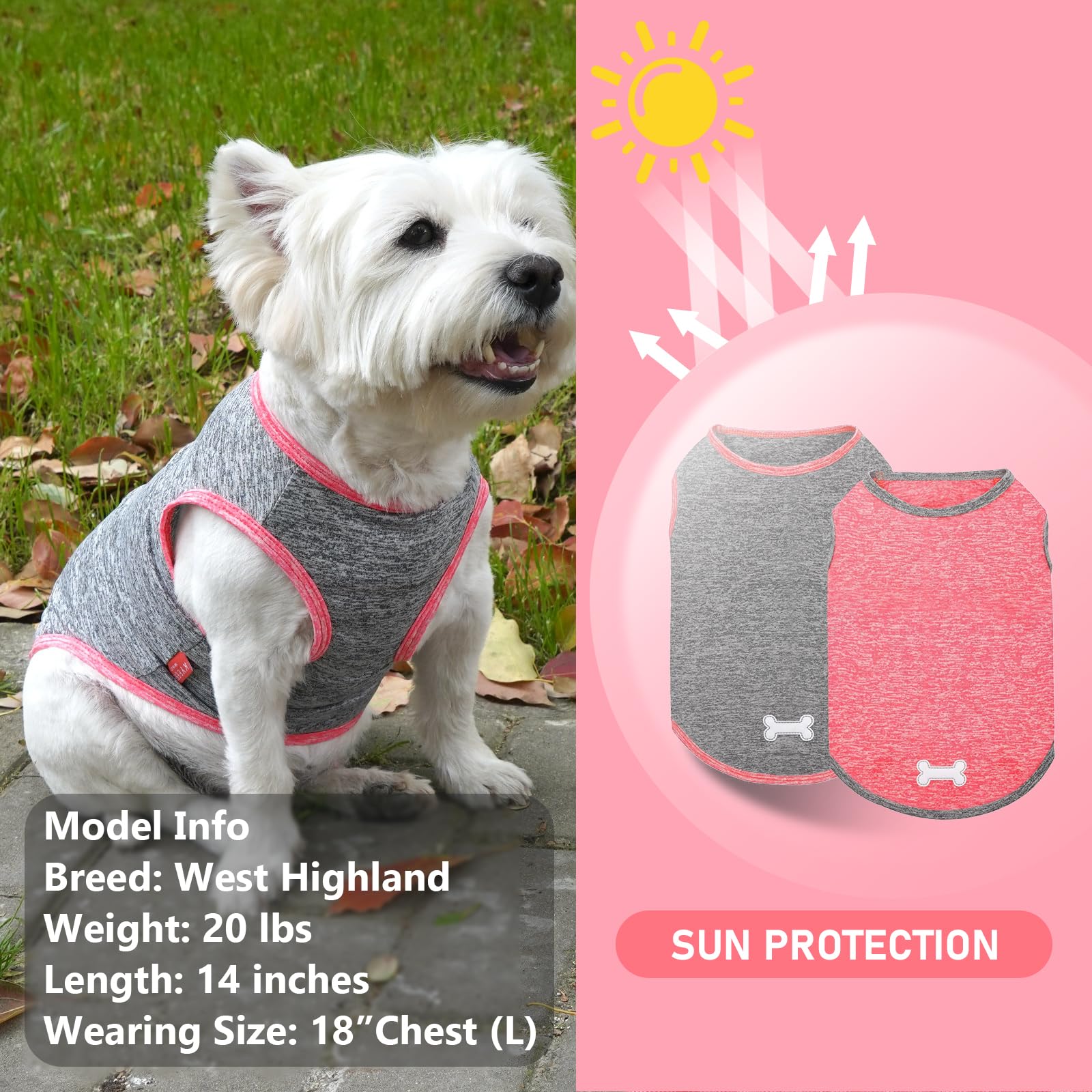 Kyeese 2 Pack Dog Shirts For Small Dogs Quick Dry Soft Stretchy Dogs T-Shirts With Reflective Label Tank Top Sleeveless Vest Sun