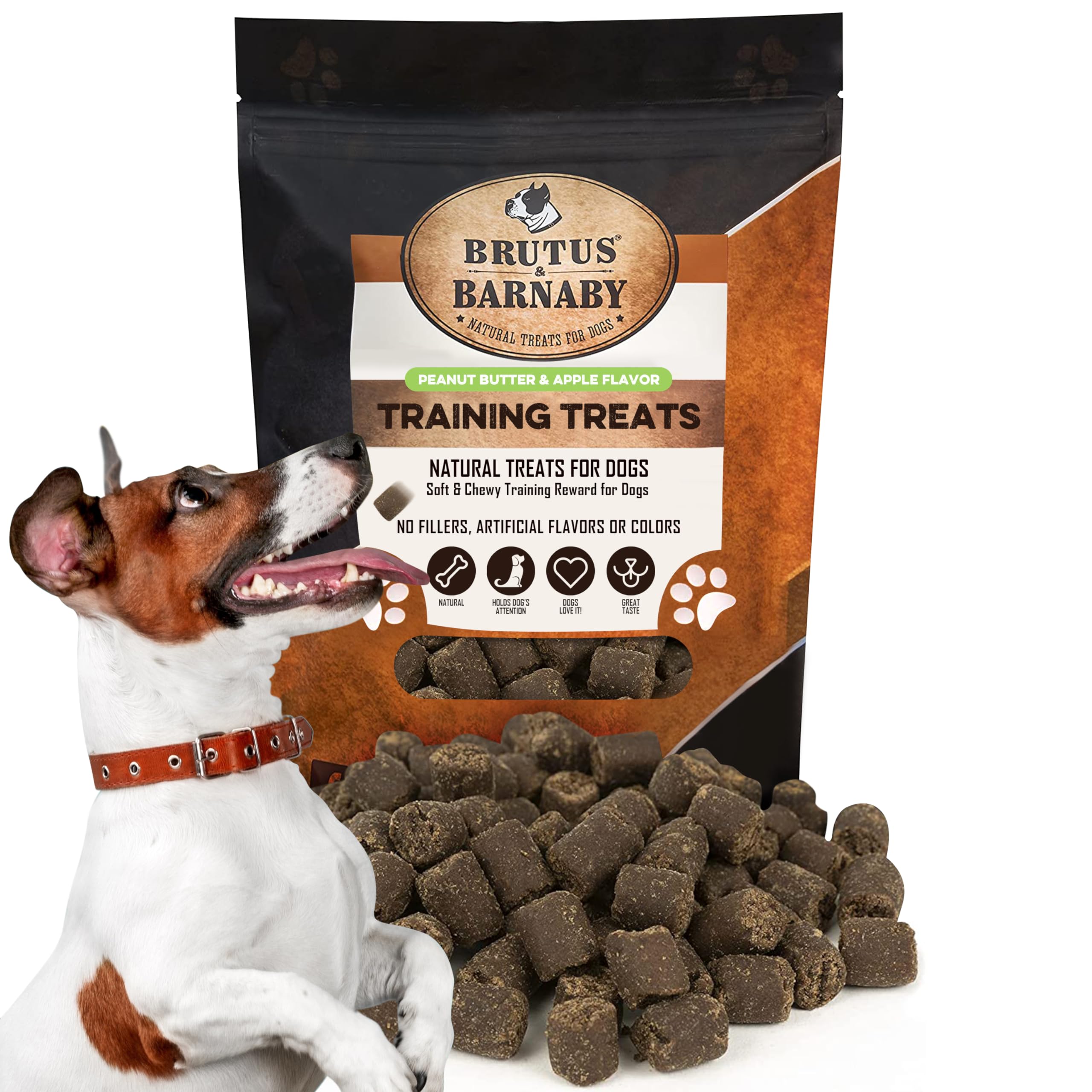 BRUTUS & BARNABY Training Treats for Dogs - Peanut Butter & Apple - All-Natural Healthy Low Calorie Vegan Treat - Great to Use f