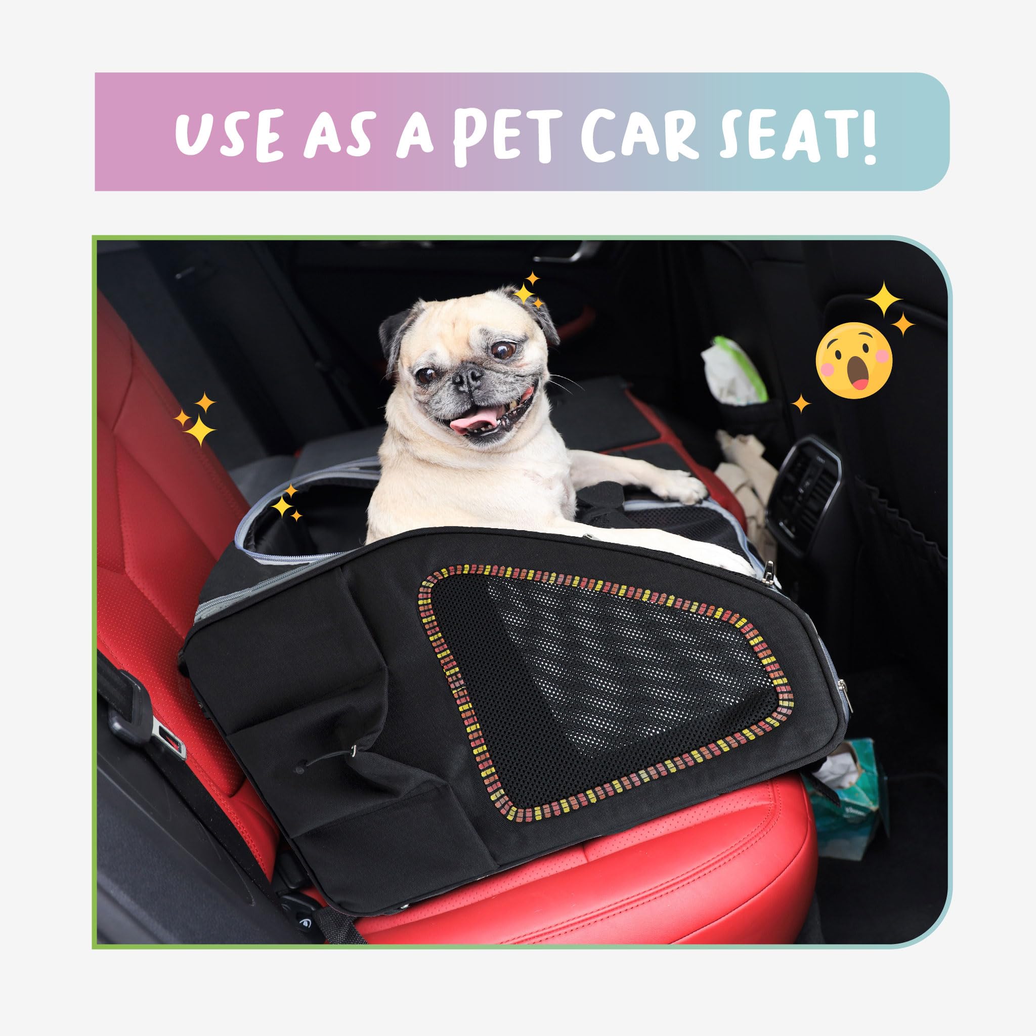 Petique 5-In-1 Pet Carrier, Features: Rolling, Top Handle, Backpack, Luggage Attachment, Car Seat All In One For Small To Medium Dog, Cat, Bunny, Supports Pets Up To 25Lbs - Sunset Strip