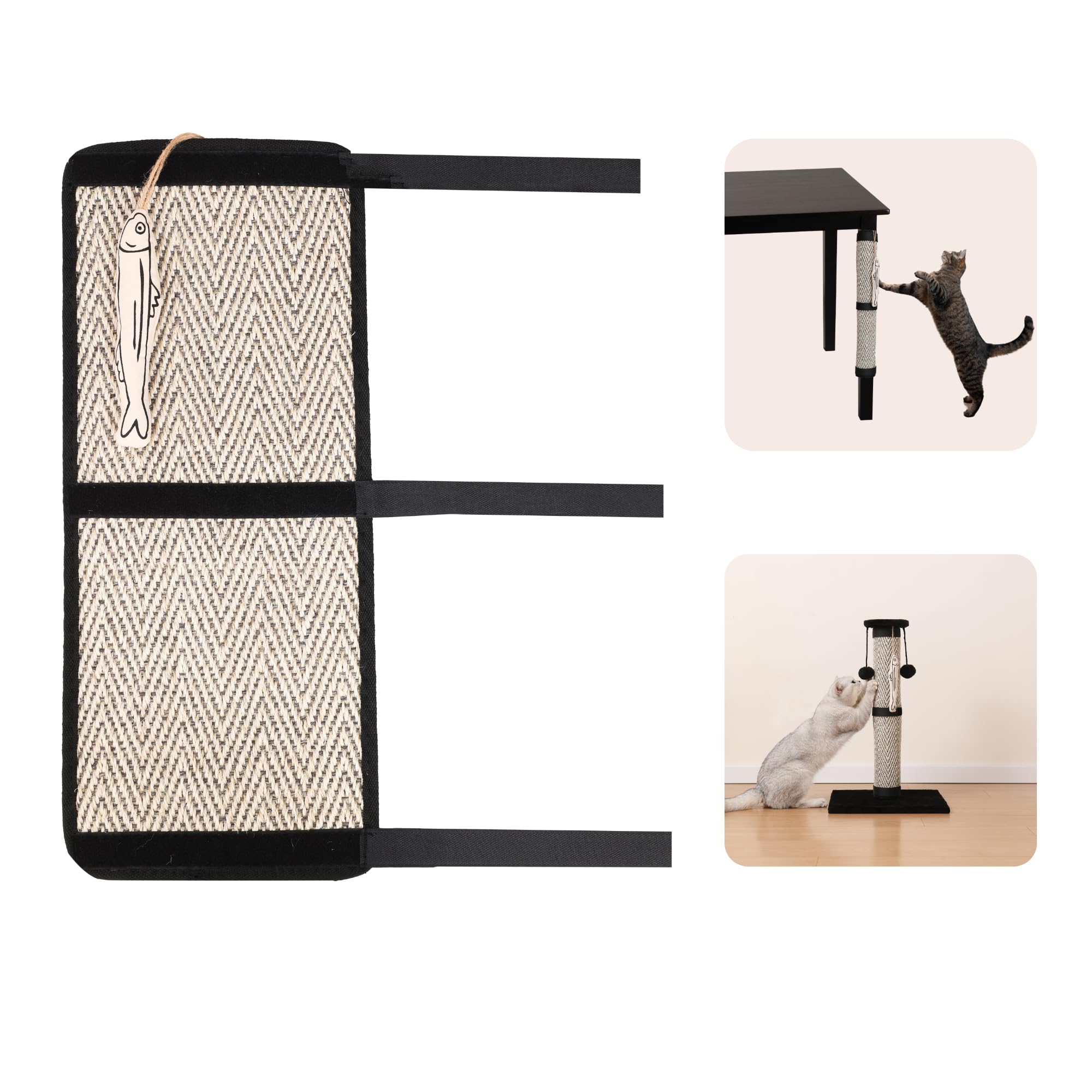 Furrther Boho Sisal Cat Scratcher Mat With Hook And Loop Strips (Scratch Protector For Carpet, Sofa, Wall And Furniture), Durabl