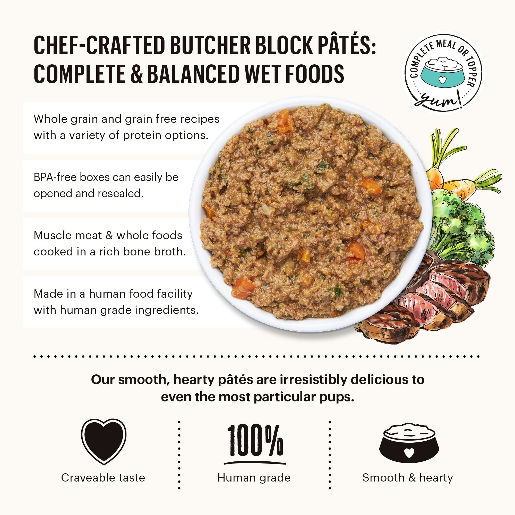 The Honest Kitchen Butcher Block Pt  : Beef, Cheddar & Farm Veggies Wet Dog Food, 10.5 oz (Pack of 6)