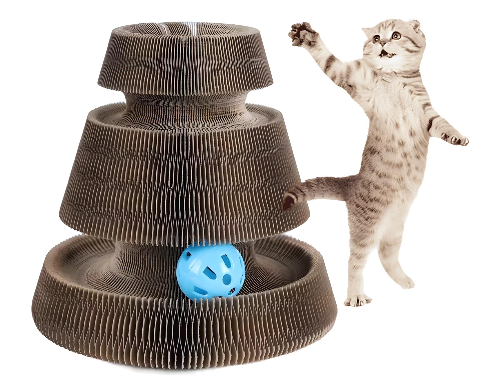 Pawlites Cat Interactive 3 Level Toy Scratch Pad Toy Bell Ball, Scratching Cardboard For Indoor Kitten  Fun Mental Physical Exe