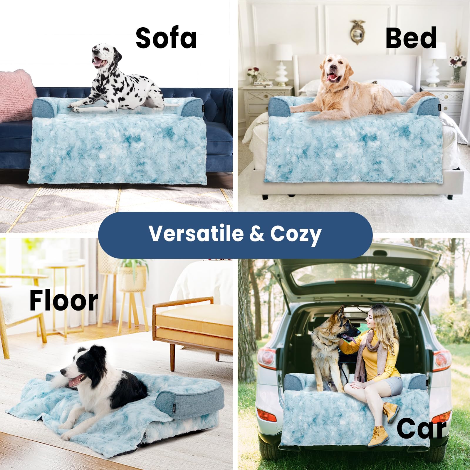 Blunique Calming Dog Couch Bed For Medium Dogs/Cats, 35 X 31 Inch Waterproof Removable Dogs Mat Couch Cover For Furniture Protec