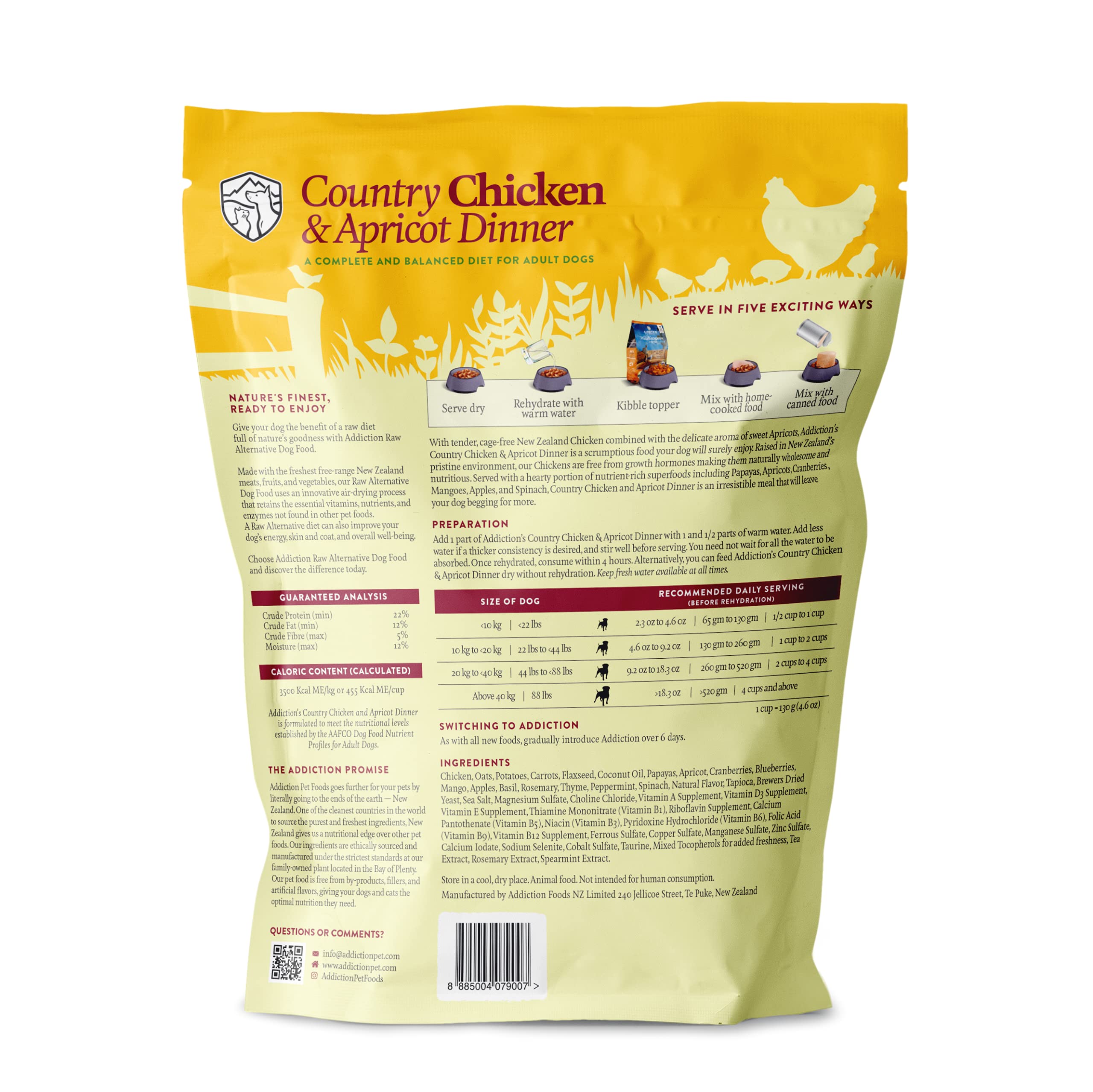 Addiction Country Chicken & Apricot Air-Dried Grain-Free Dog Food - Complete Meal or Topper with Natural Ingredients for Digesti