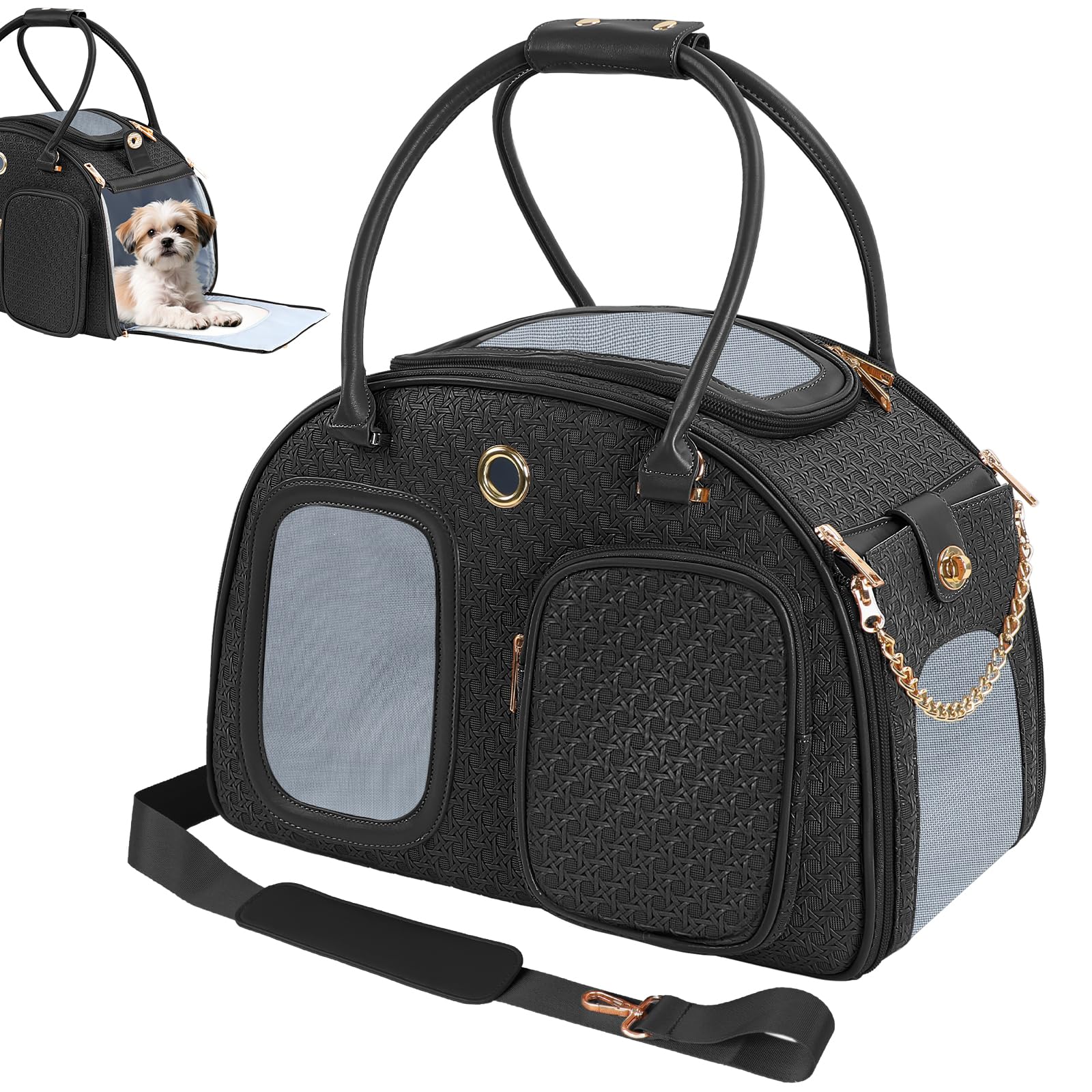 Dog Purse Carrier for Small Dogs, TSA Airline Approved Pet Tote Bag, Fashion Soft-Sided Puppy Carrier Purse with Pockets for Tra