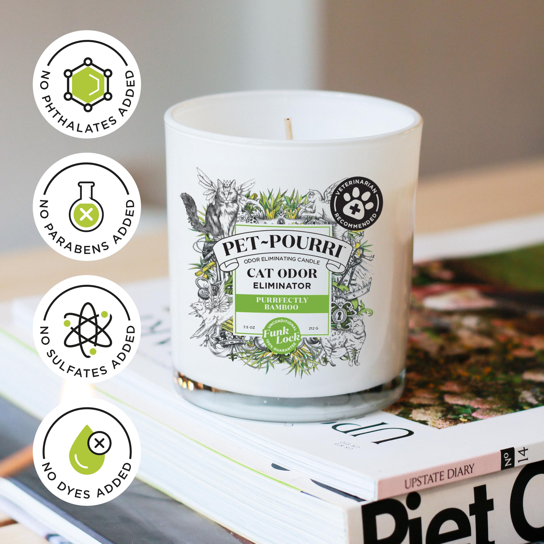Pet-Pourri Purrfectly Bamboo Cat Deodorizer Candle - Cat Safe Plant Based Ingredients & Wax - Vet Approved - Aromatherapy & Air