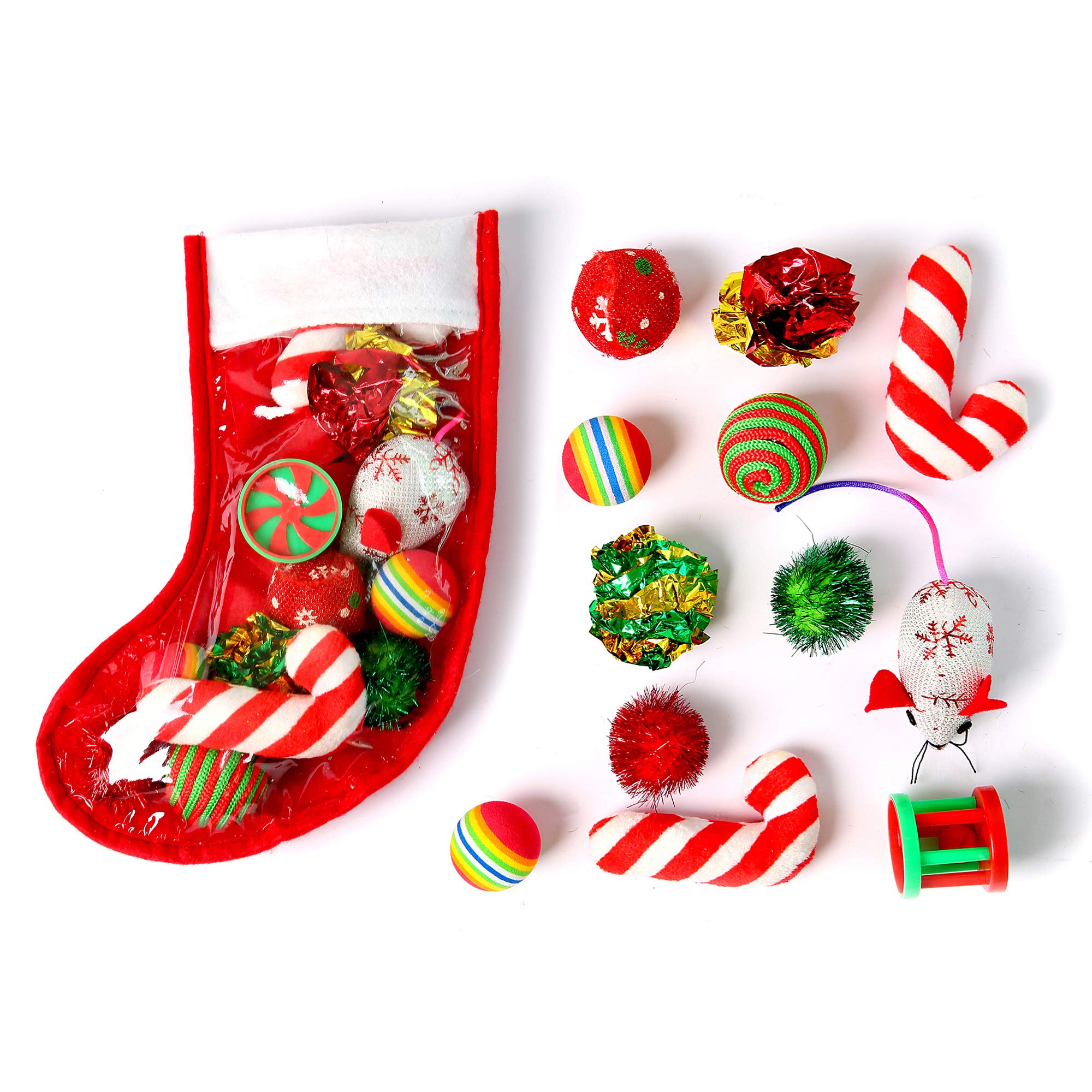 Highland Farms Select Christmas Stocking Cat Gifts Set  Cat Toy Filled  Kitty Festive Stocking Variety Pack Toy  12 Packs