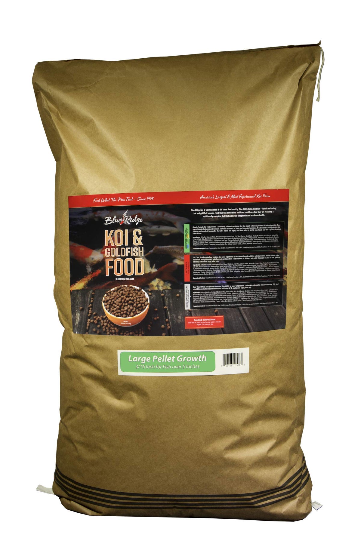 Blue Ridge Fish Food Pellets 50Lb], Koi And Goldfish Growth Formula, Floating 316 Pellet, Balanced Diet