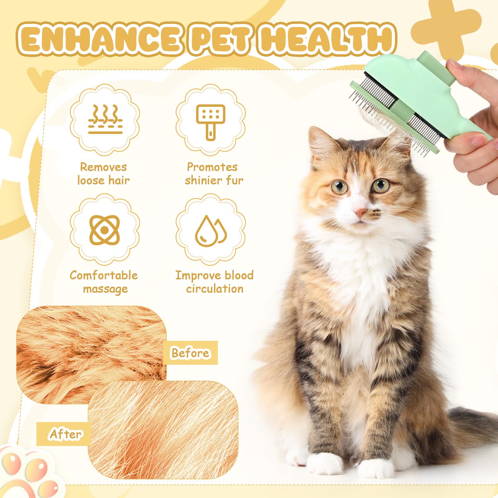 Meanplan 6 Pcs Pet Hair Removal Comb Flea Comb for Cats Dogs One Click Self Cleaning Grooming Brush Bulk Dogs Long Short Stainle