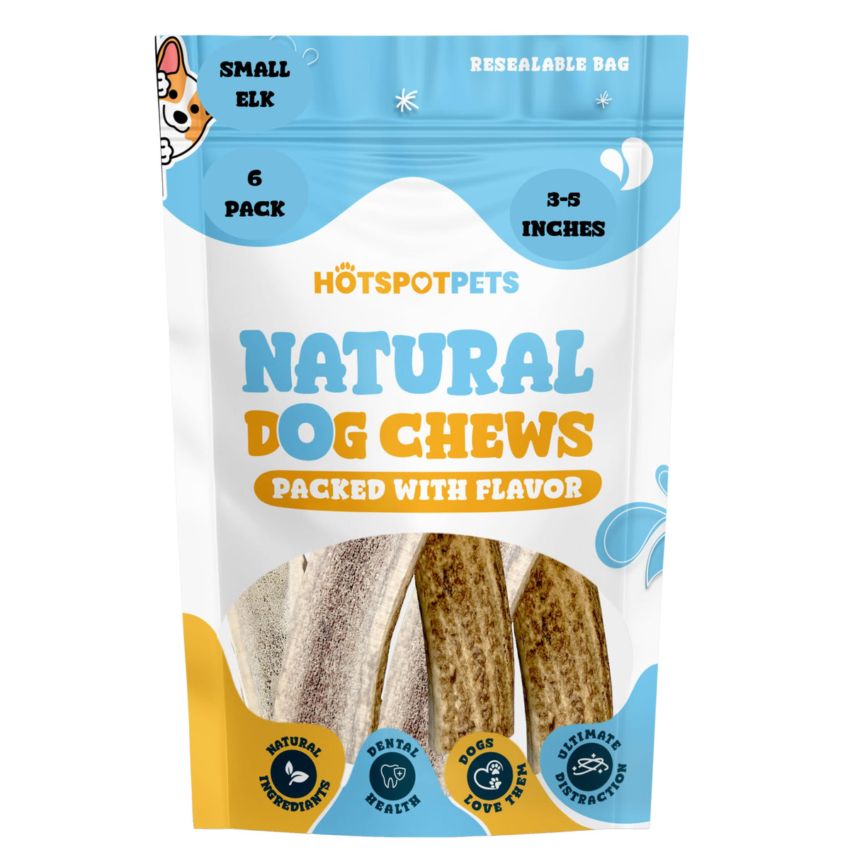 Hotspot Pets Small Premium Split Elk Antlers For Dogs - 3''-5'' Inch Long Dog Chews, (6 Pack) Naturally Shed Antler Bone For Sma