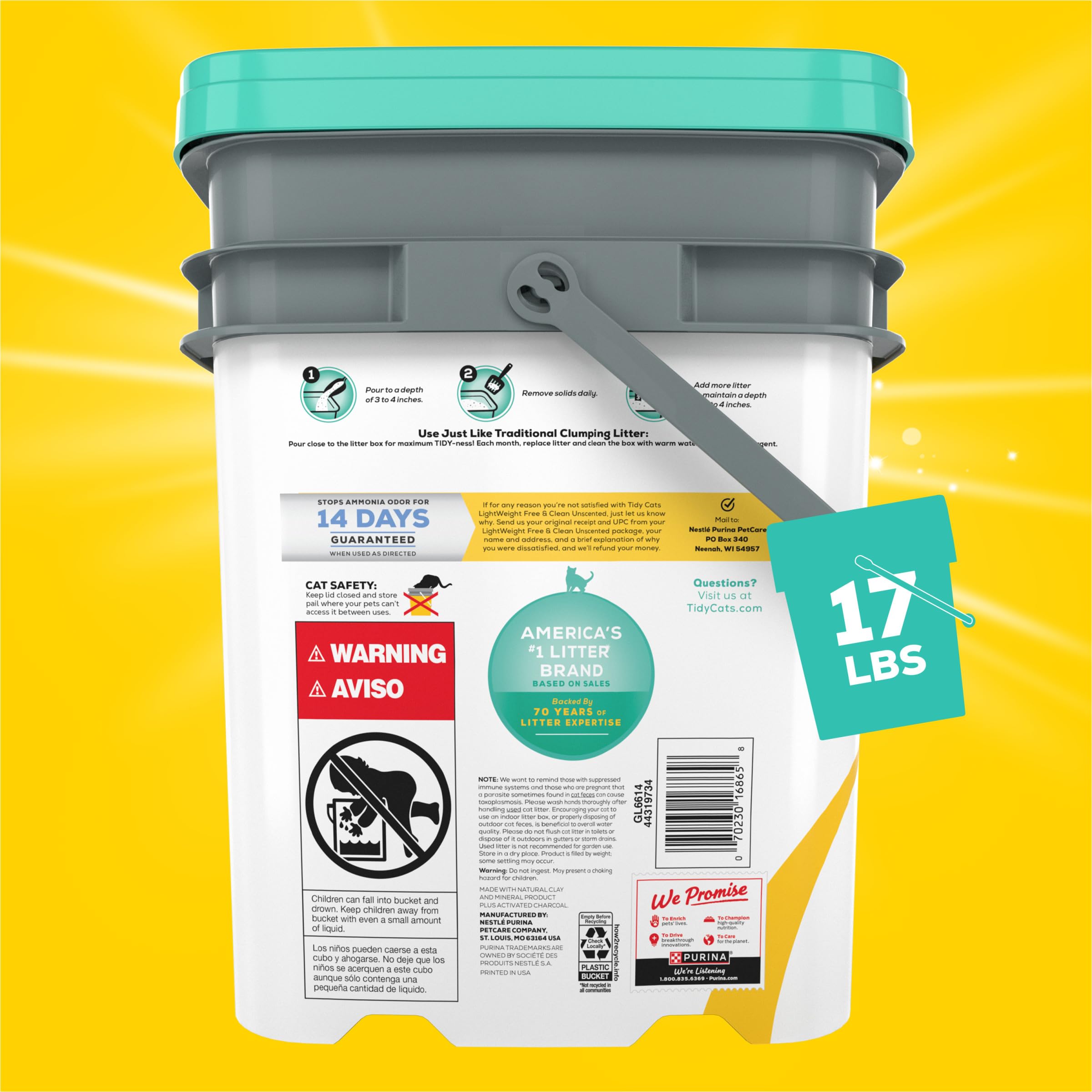 Purina Tidy Cats Low Dust, Clumping Cat Litter Odor Control, Lightweight Free And Clean Unscented, Multi Cat Litter - 17 Pound (Pack Of 1)