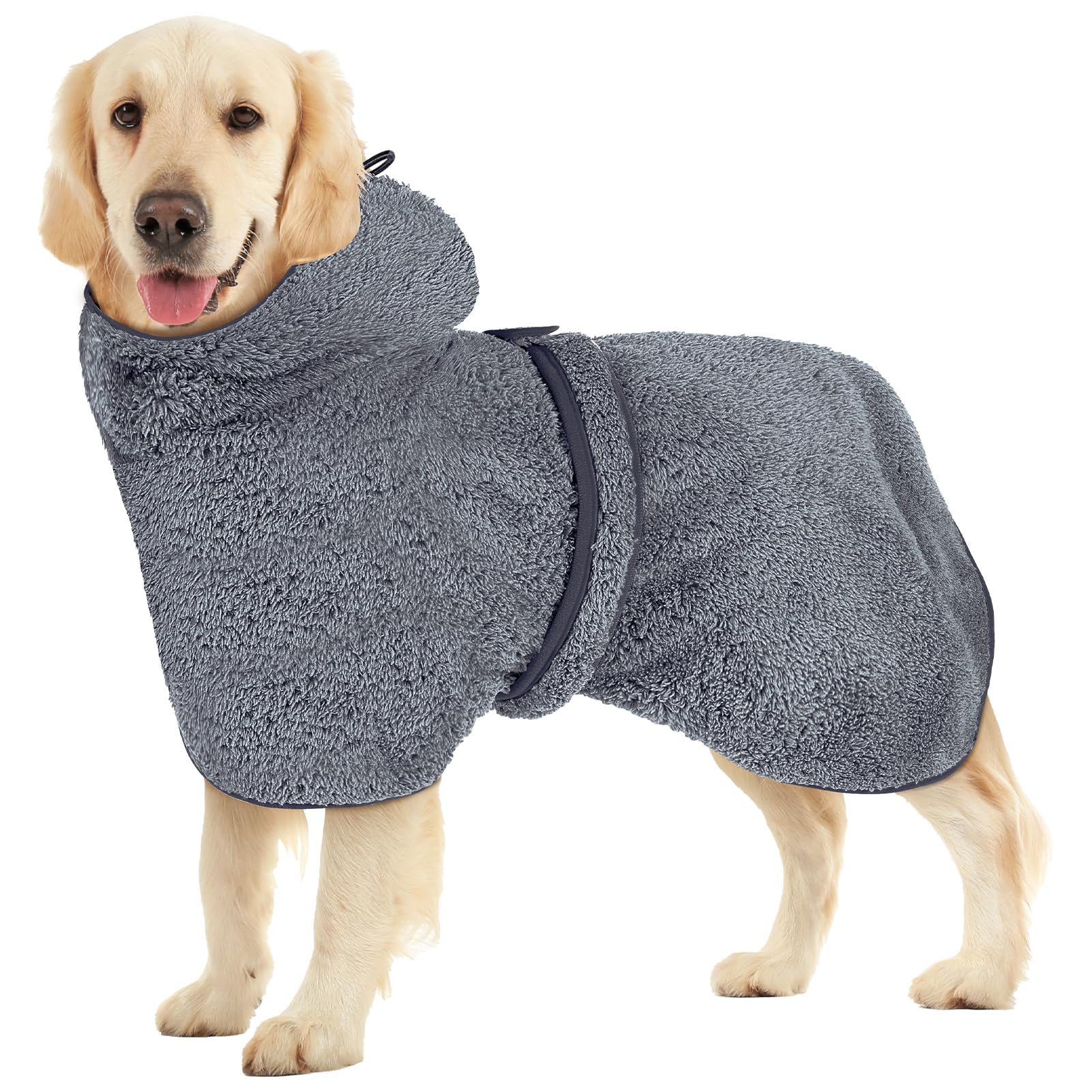Bienbee Soft Dog Bathrobe,Super Absorbent & Quick-Drying Dog Robe With Hood, Cozy Drying Coat For After Bath, Grey L
