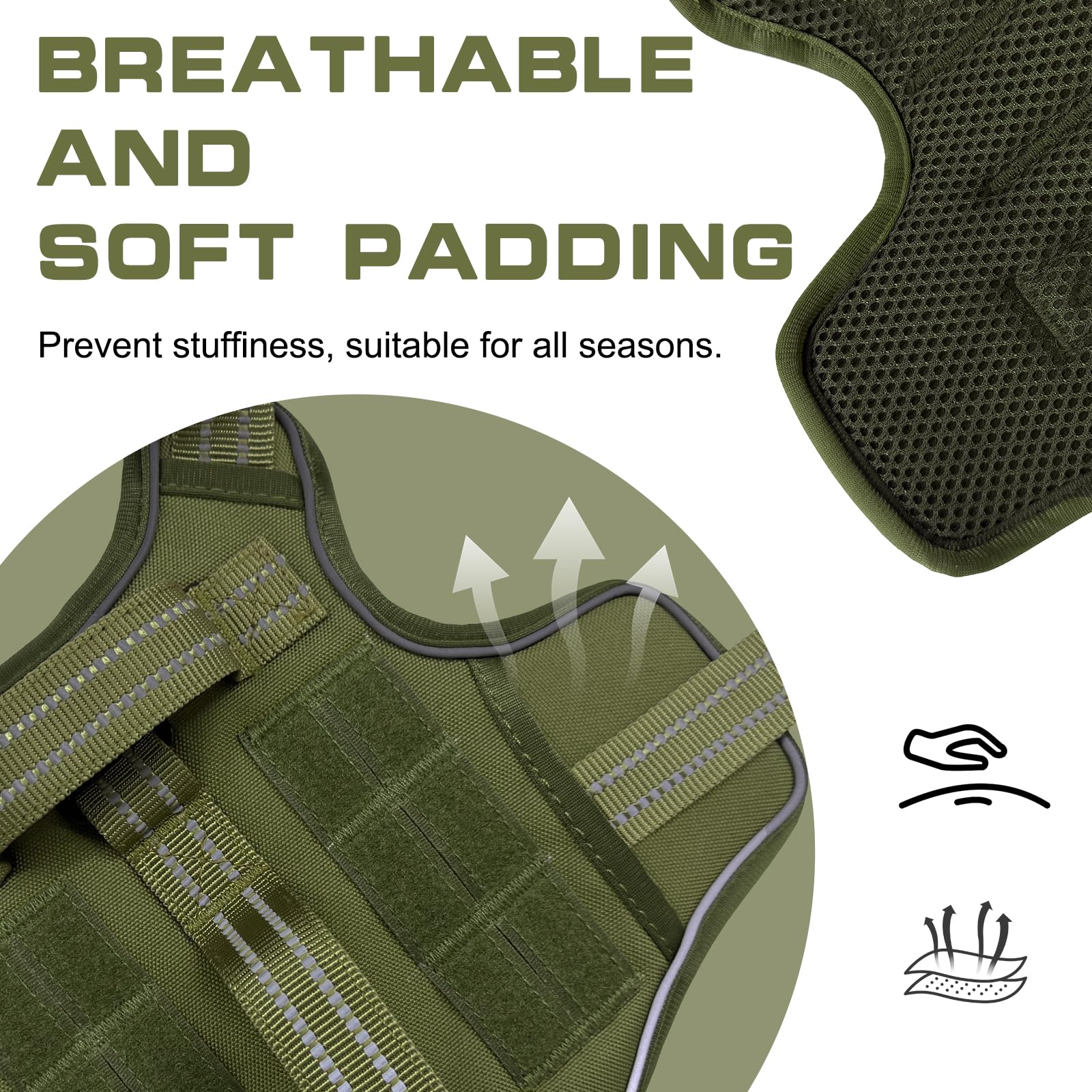 Dog Harness for Large Dogs Heavy Duty, Tactical No Pull Dog Harness with Molle System, Easy On and Off Service Dog Vest, Breatha