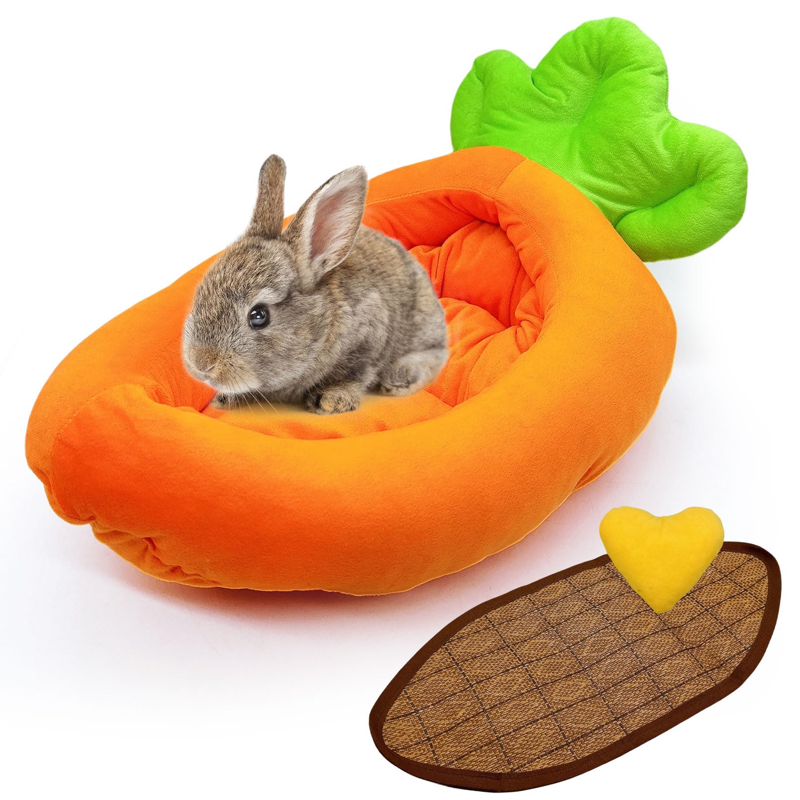 Acsist Bunny Bed,Thick&Soft Rabbit Bed With Removable Cushion,Machine Washable With Rattan Mat & Heart Decor,Cozy Warm Small Ani