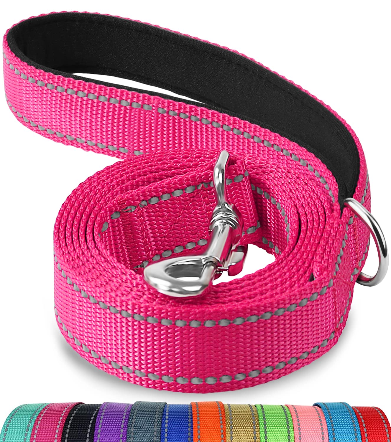 Joytale Double-Sided Reflective Dog Leash, 6 Ft/5 Ft/4 Ft, Padded Handle Nylon Dogs Leashes For Small & Medium Dogs Walking, Hotpink, 5Ft