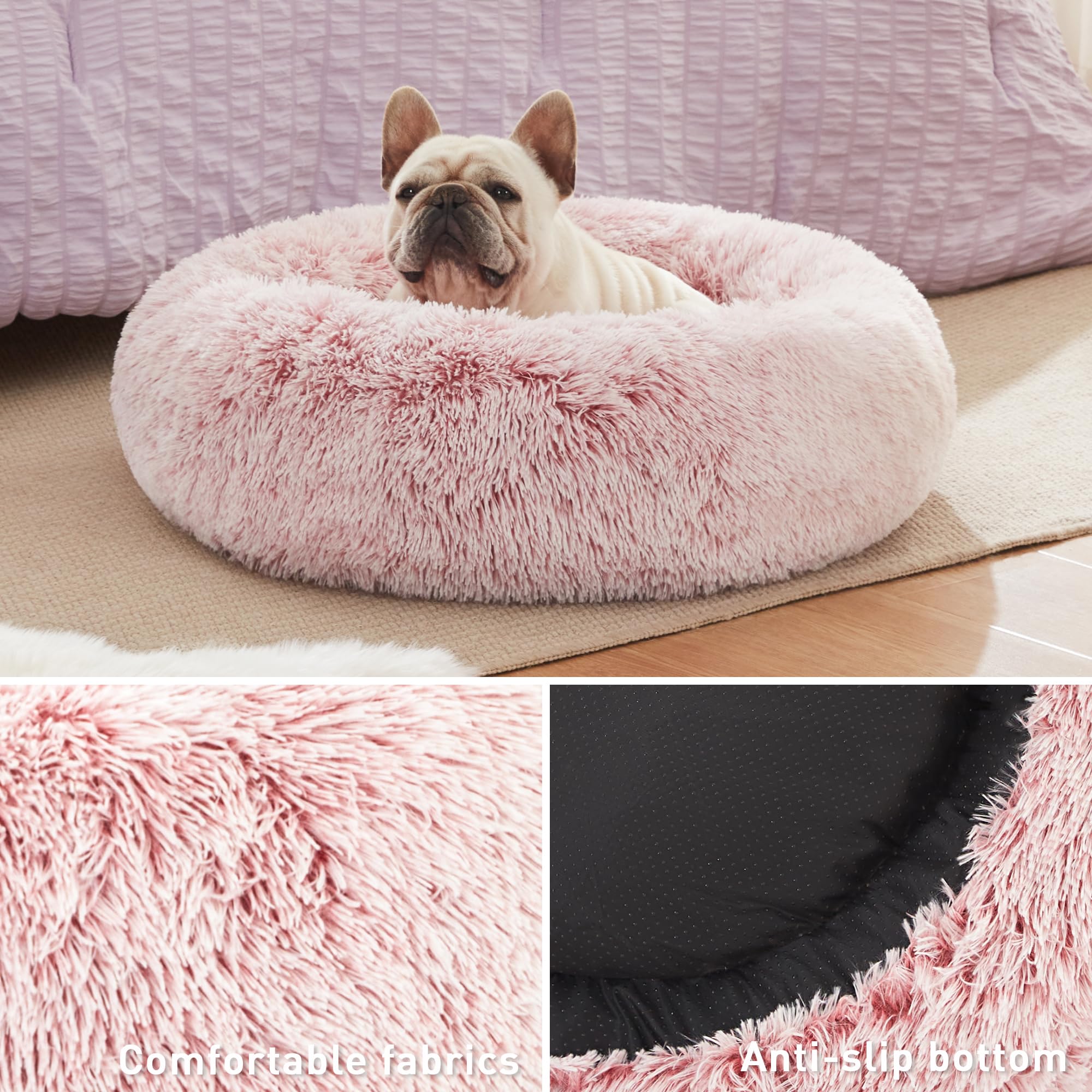 Love'S Cabin 20In Cat Beds For Indoor Cats - Cat Bed With Machine Washable, Waterproof Bottom - Fluffy Dog And Cat Calming Cushion Bed For Joint-Relief And Sleep Improvement, Pink