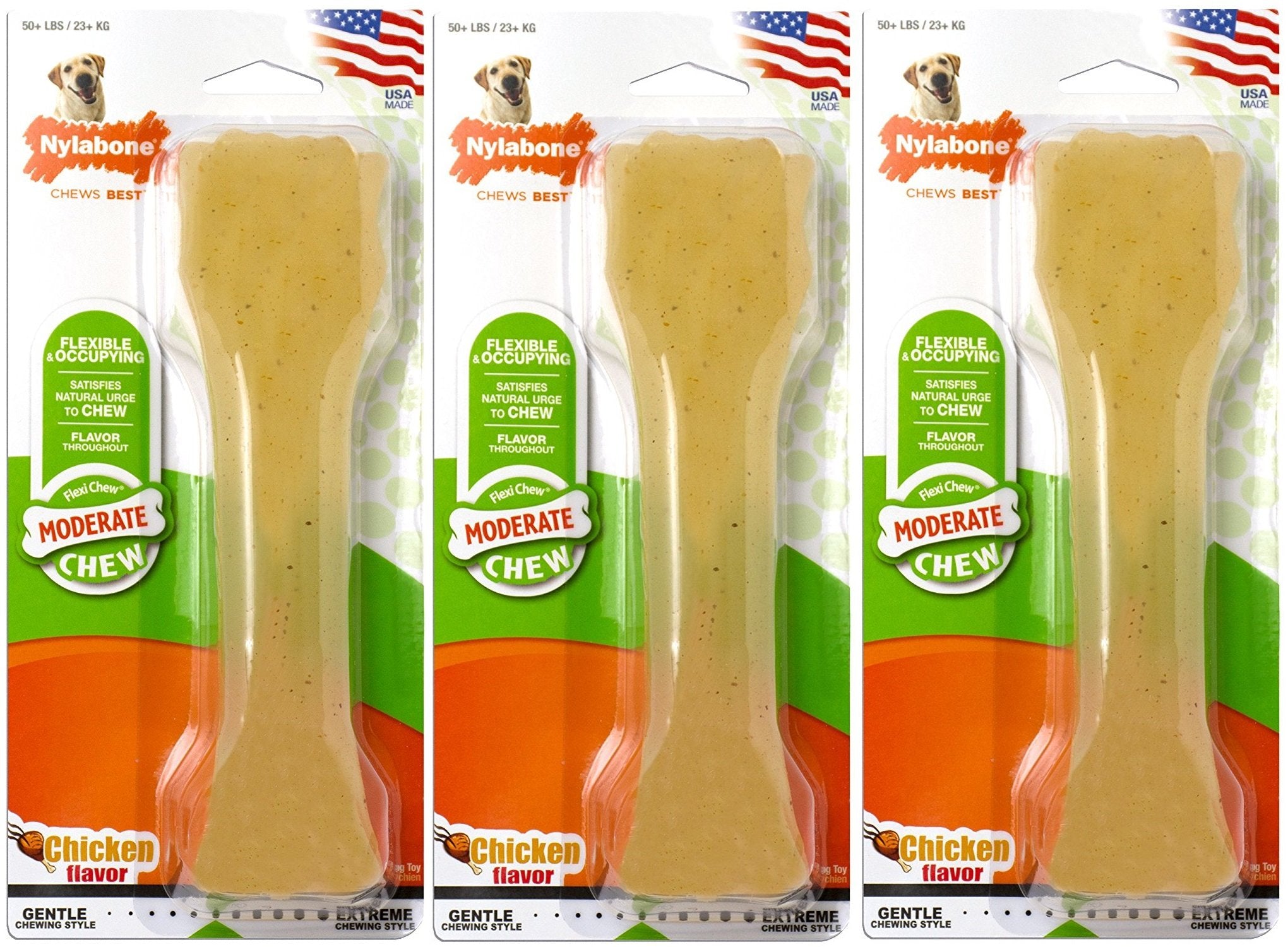 Nylabone (3 Pack) FlexiChew Chicken Flavored Bone Dog (Souper)