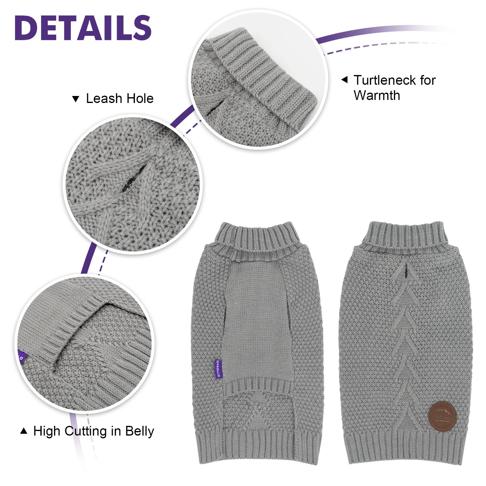 Cyeollo Small Dog Sweater With Leash Hole Turtleneck Knitted Warm Dog Clothes Puppy Sweaters For Small Dogs, Grey S