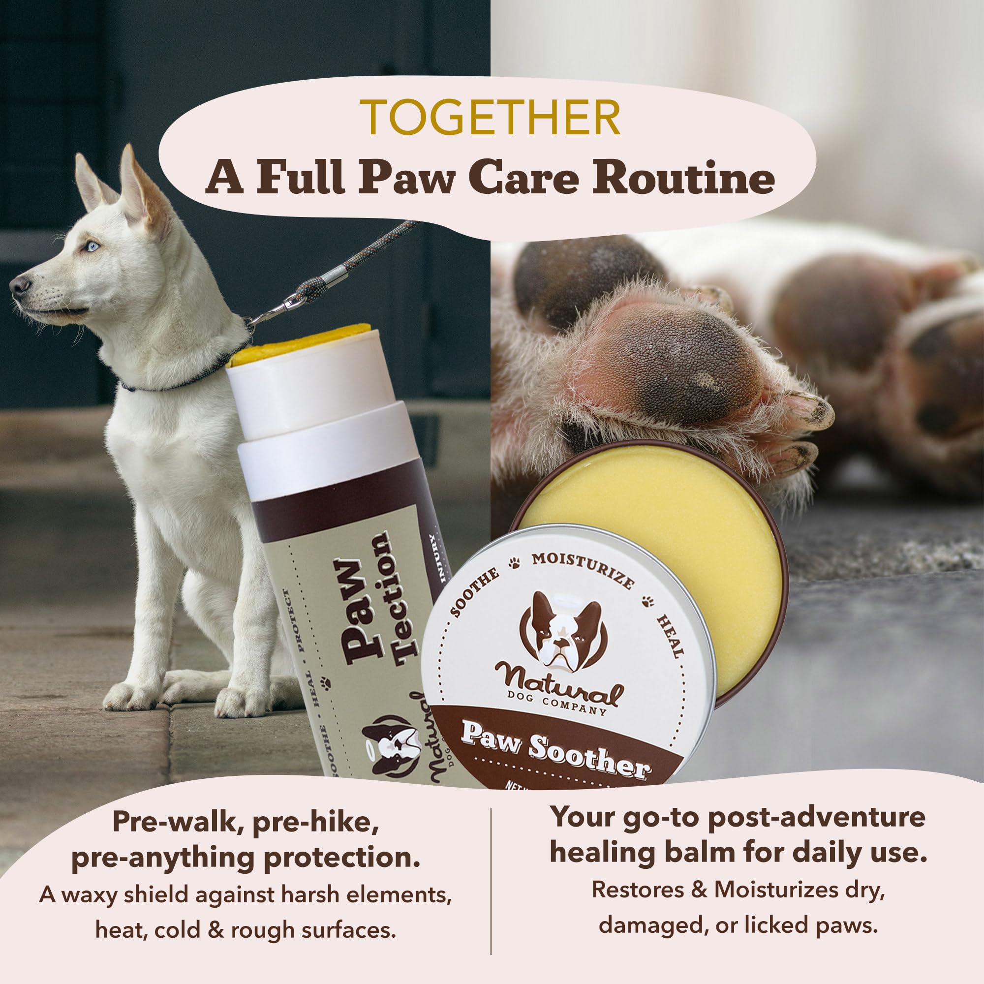 Natural Dog Company PawTection Balm 2 oz Tin - Wax-Based Paw Protector Stick with Shea Butter & Calendula - Shields Paws from Sn