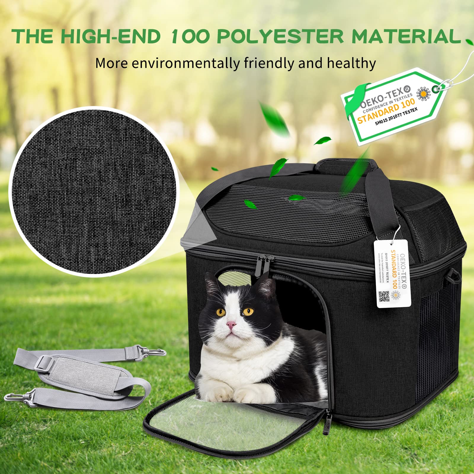 Bejibear Large Cat Carrier For 2 Cats, Soft Side Carrier For Cats Small Dogs, Collapsible Travel Dog Carrier Oeko-Tex Certified, Tsa Airline Approved Cat Carrier Backpack For 20 Lbs Cat,Black