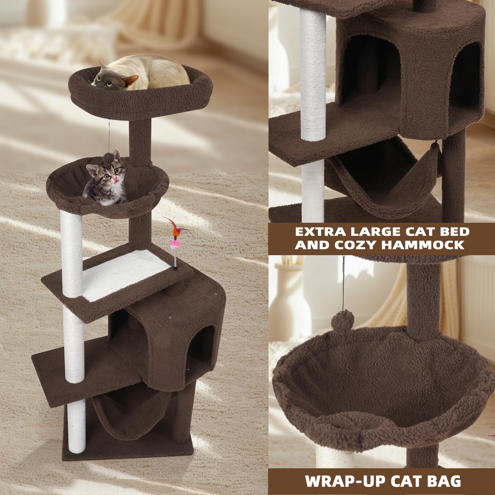 Yunique Cat Tree With Cat Condo Scratch Posts Scratch Tablet And Big Hammock, (60.2 Coffee)